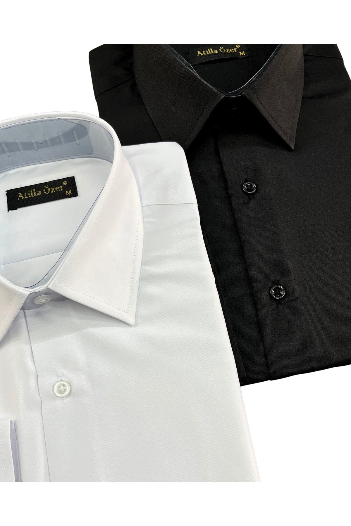 Siyah ve Beyaz Slim Fit Kolay Ütü Teri Emen Nefes Alan Doku Dört Mevsim Erkek Gömlek