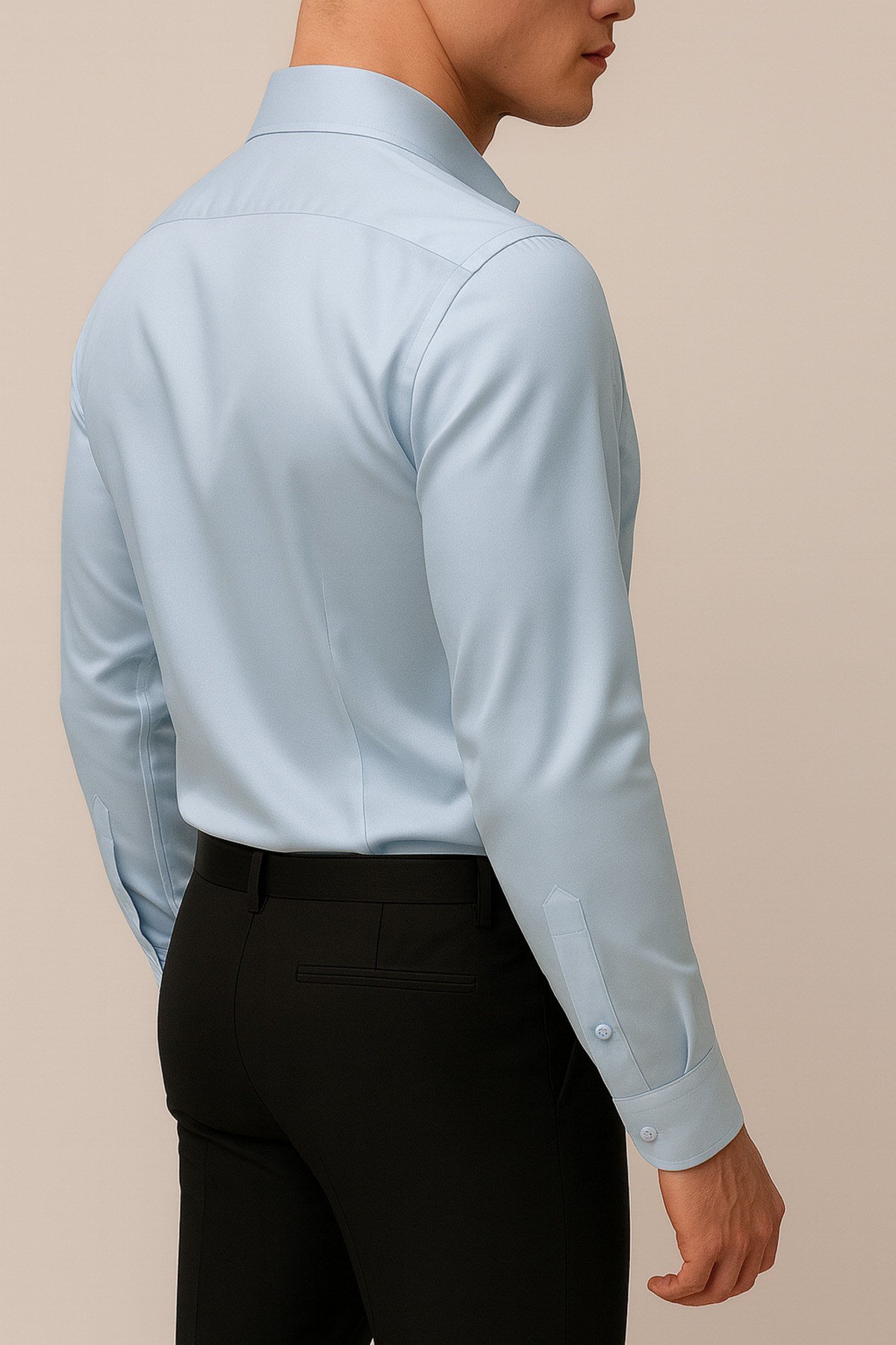 Slim Fit Dar Kesim Uzun Kollu Kolay Ütü Nefes Alan Doku Kravatlık Dört Mevsim Mavi Erkek Gömlek