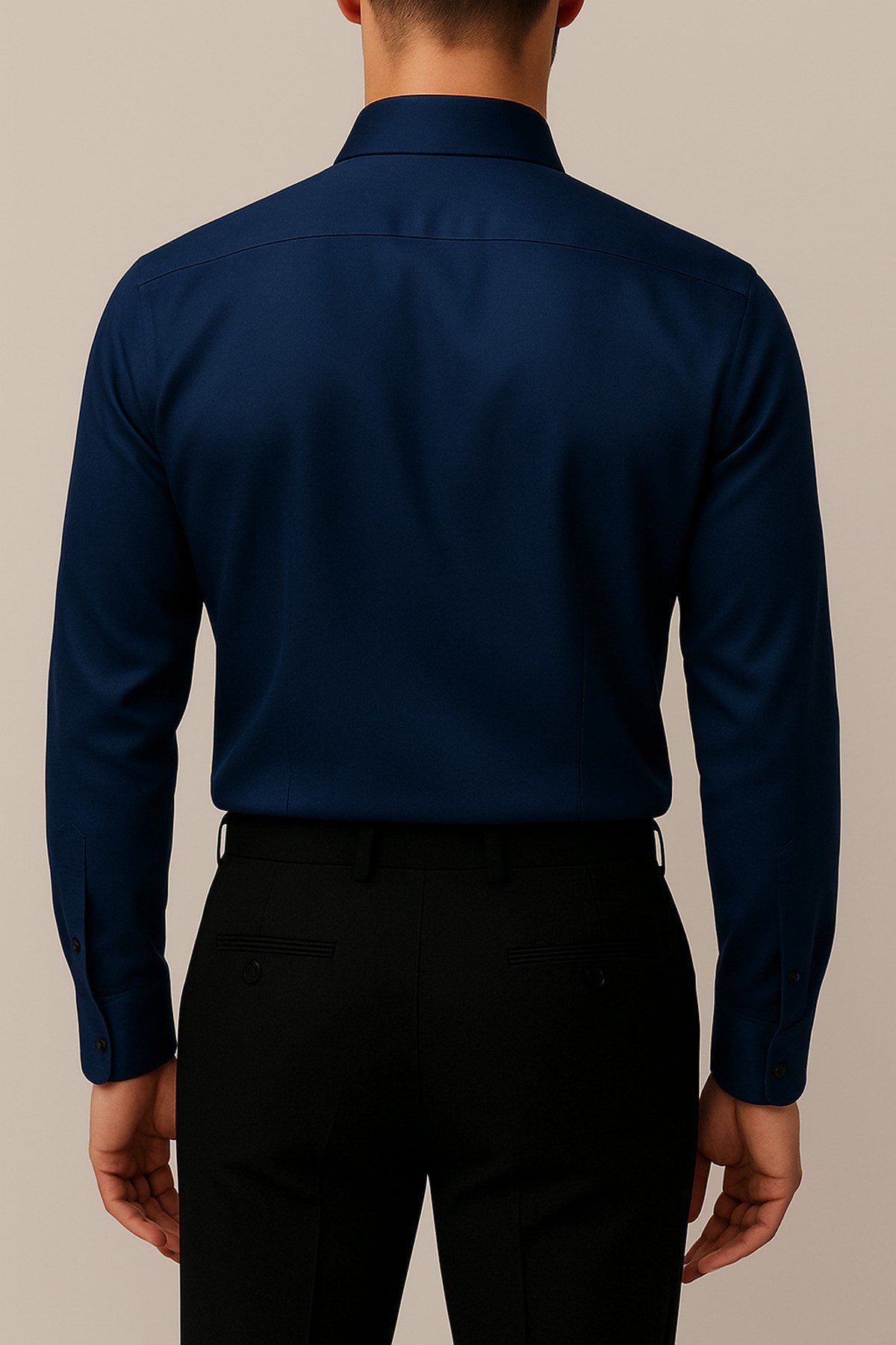 Slim Fit Dar Kesim Uzun Kollu Kolay Ütü Nefes Alan Doku Kravatlık Dört Mevsim Lacivert Erkek Gömlek
