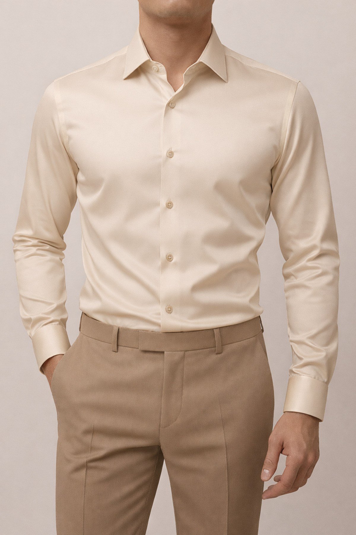 Slim Fit Dar Kesim Uzun Kollu Kolay Ütü Nefes Alan Doku Kravatlık Dört Mevsim Beyaz Erkek Gömlek
