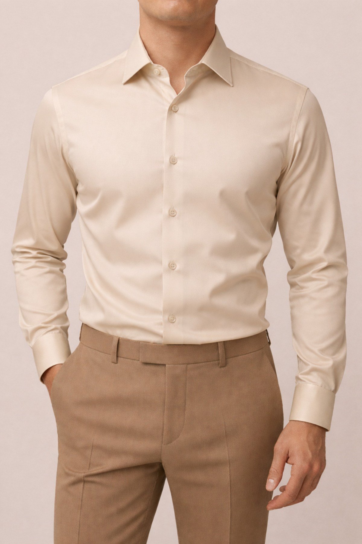 Slim Fit Dar Kesim Uzun Kollu Kolay Ütü Nefes Alan Doku Kravatlık Dört Mevsim Beyaz Erkek Gömlek