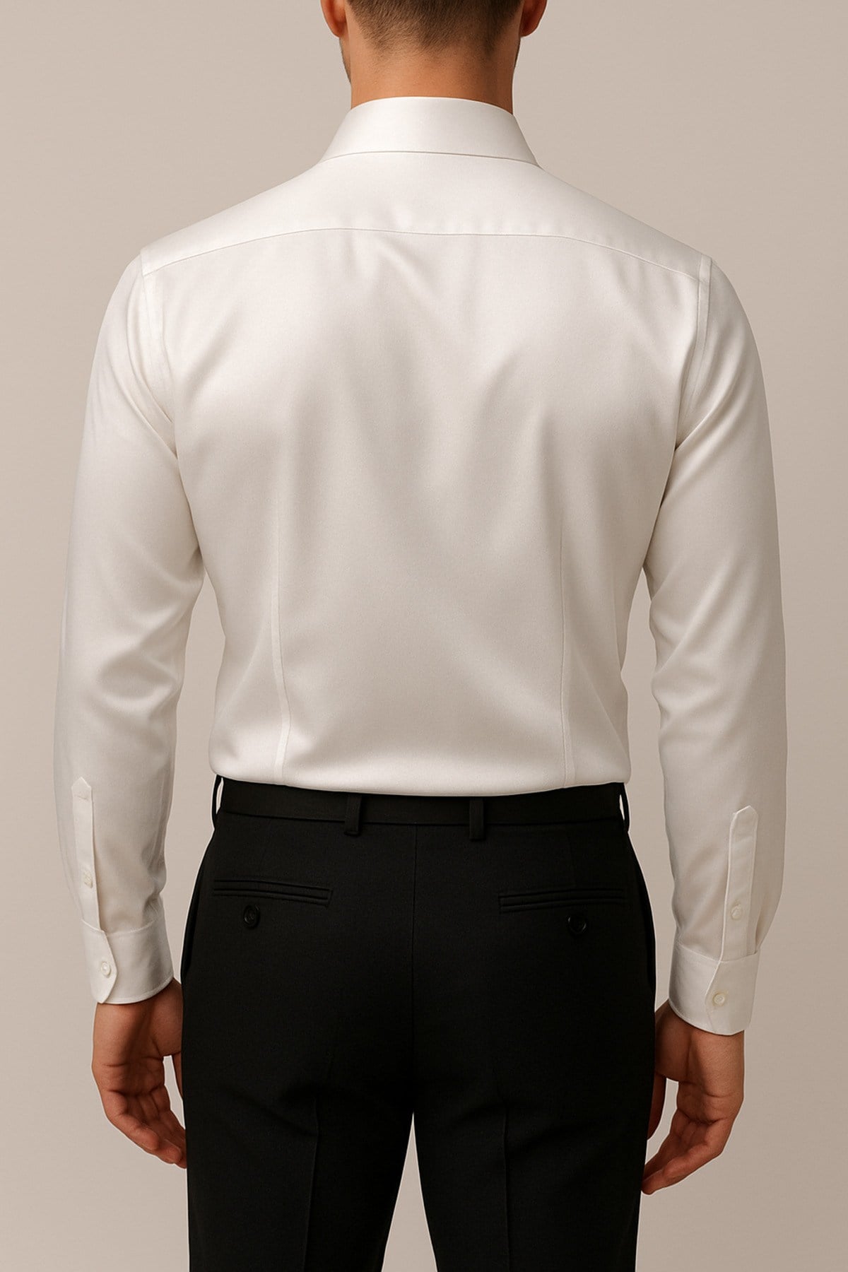 Slim Fit Dar Kesim Uzun Kollu Kolay Ütü Nefes Alan Doku Kravatlık Dört Mevsim Beyaz Erkek Gömlek