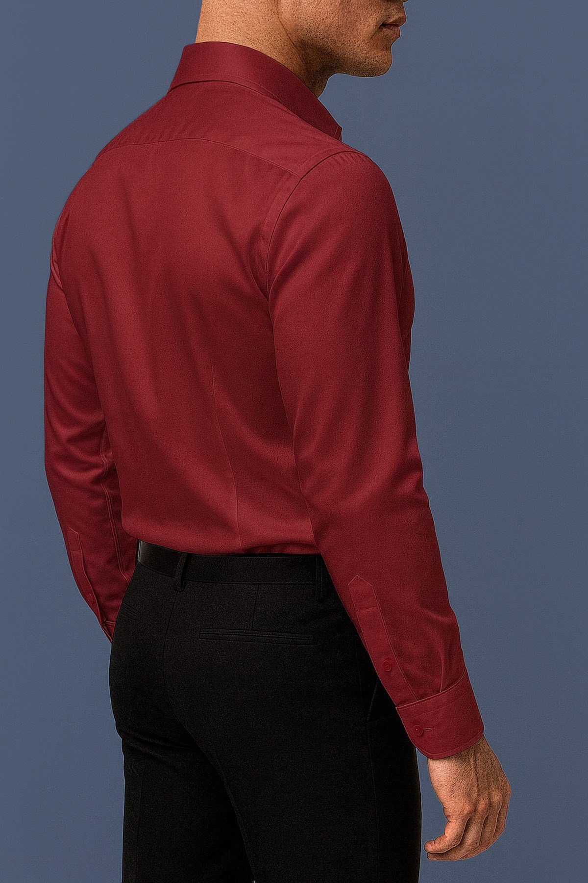 Slim Fit Dar Kesim Uzun Kollu Kolay Ütü Nefes Alan Doku Kravatlık Dört Mevsim Bordo Erkek Gömlek