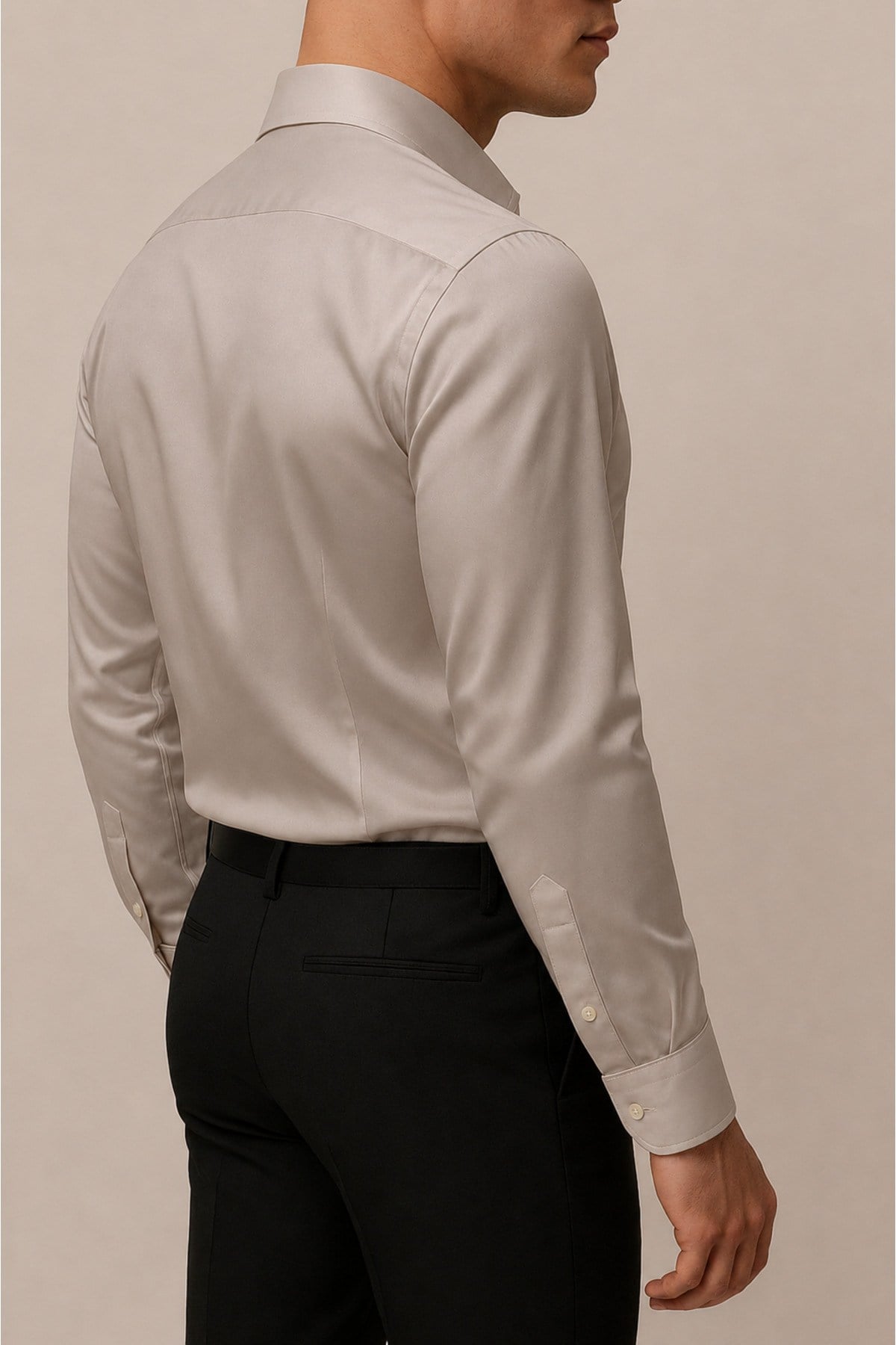 Slim Fit Dar Kesim Uzun Kollu Kolay Ütü Nefes Alan Doku Kravatlık Dört Mevsim Gri Erkek Gömlek