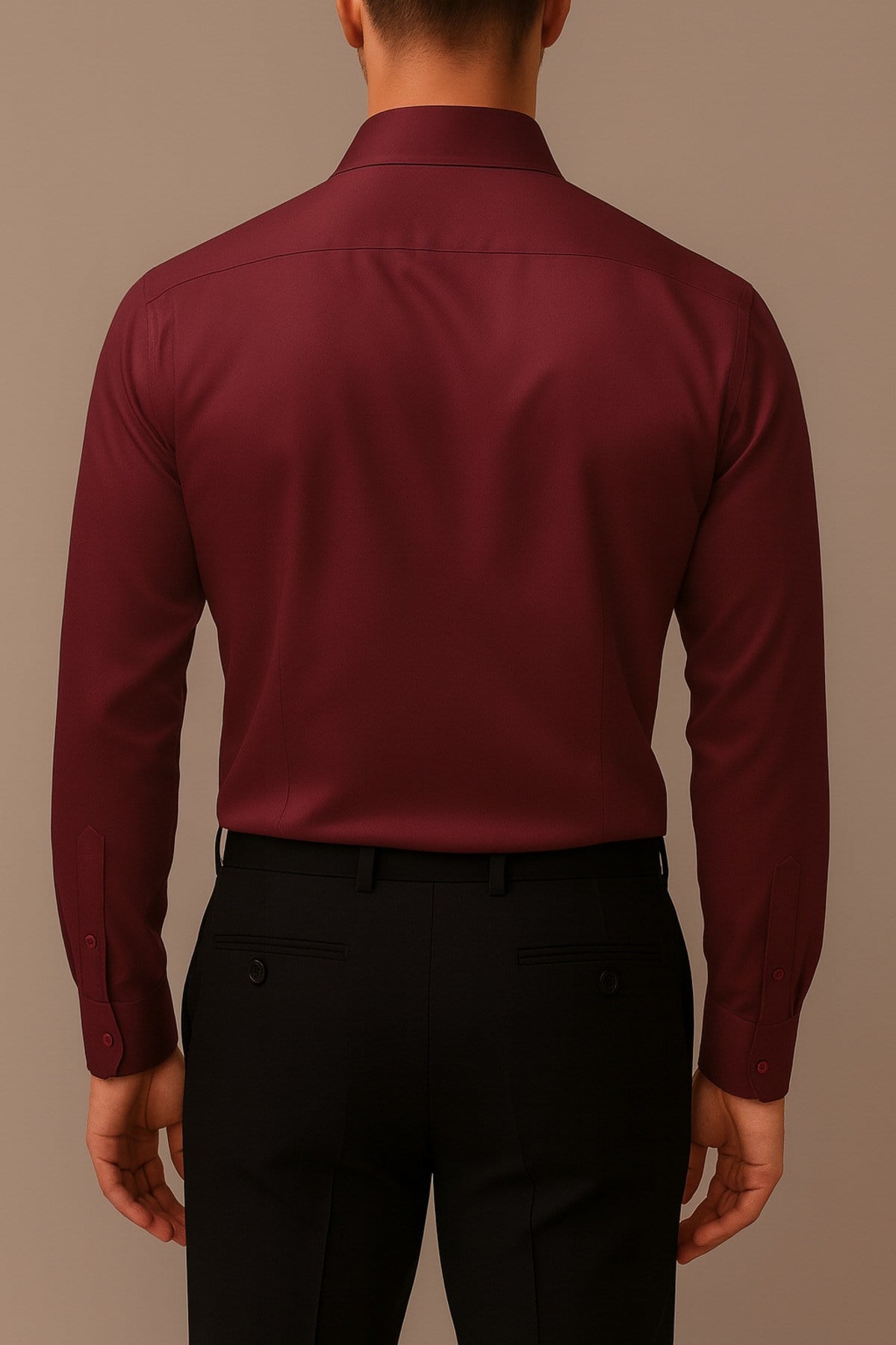 Slim Fit Dar Kesim Uzun Kollu Kolay Ütü Nefes Alan Doku Kravatlık Dört Mevsim Bordo Erkek Gömlek