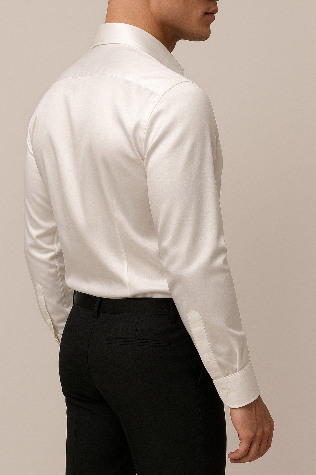 Slim Fit Dar Kesim Uzun Kollu Kolay Ütü Nefes Alan Doku Kravatlık Dört Mevsim Beyaz Erkek Gömlek