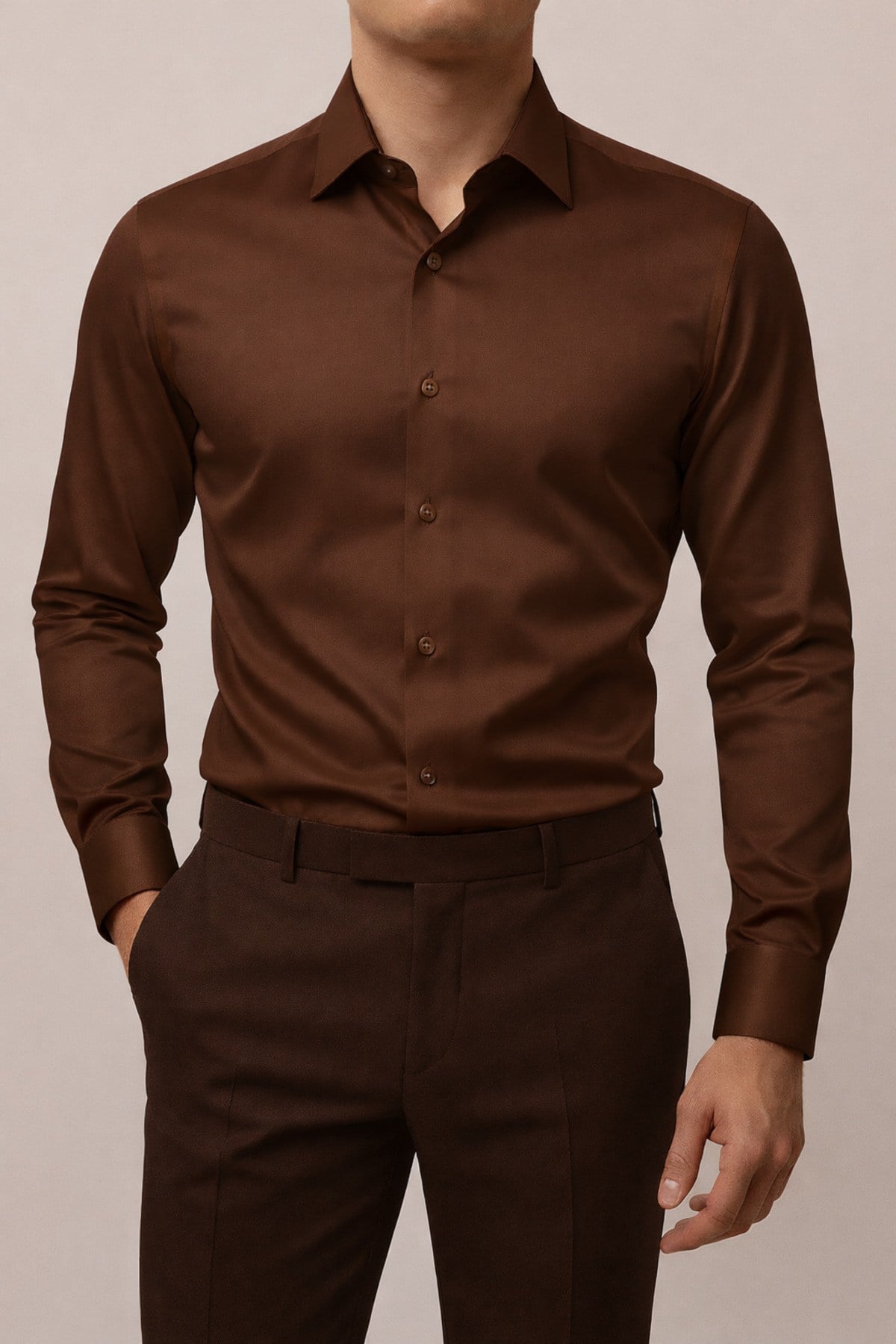 Slim Fit Dar Kesim Uzun Kollu Kolay Ütü Nefes Alan Doku Kravatlık Dört Mevsim Beyaz Erkek Gömlek