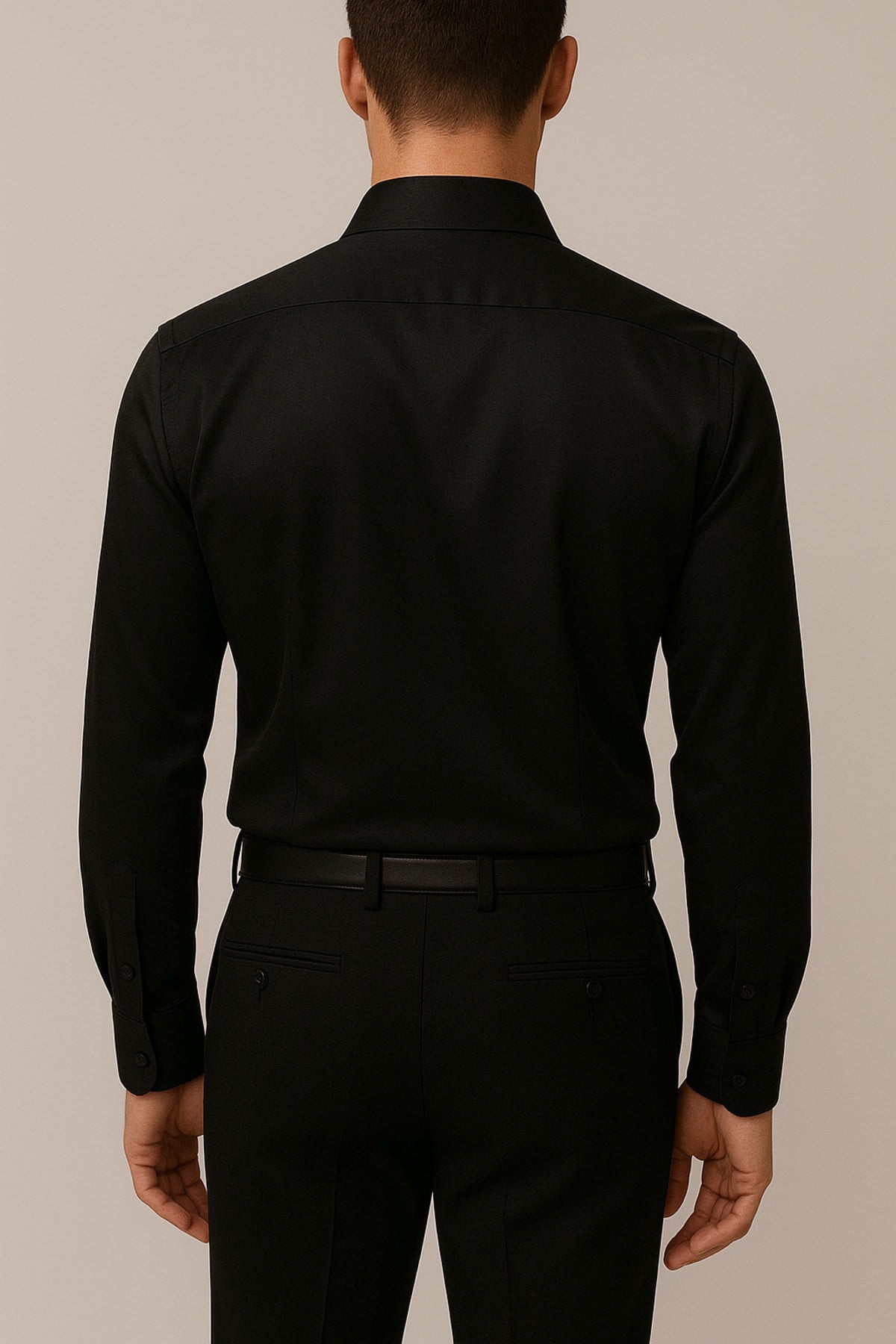 Slim Fit Dar Kesim Uzun Kollu Kolay Ütü Nefes Alan Doku Kravatlık Dört Mevsim Siyah Erkek Gömlek