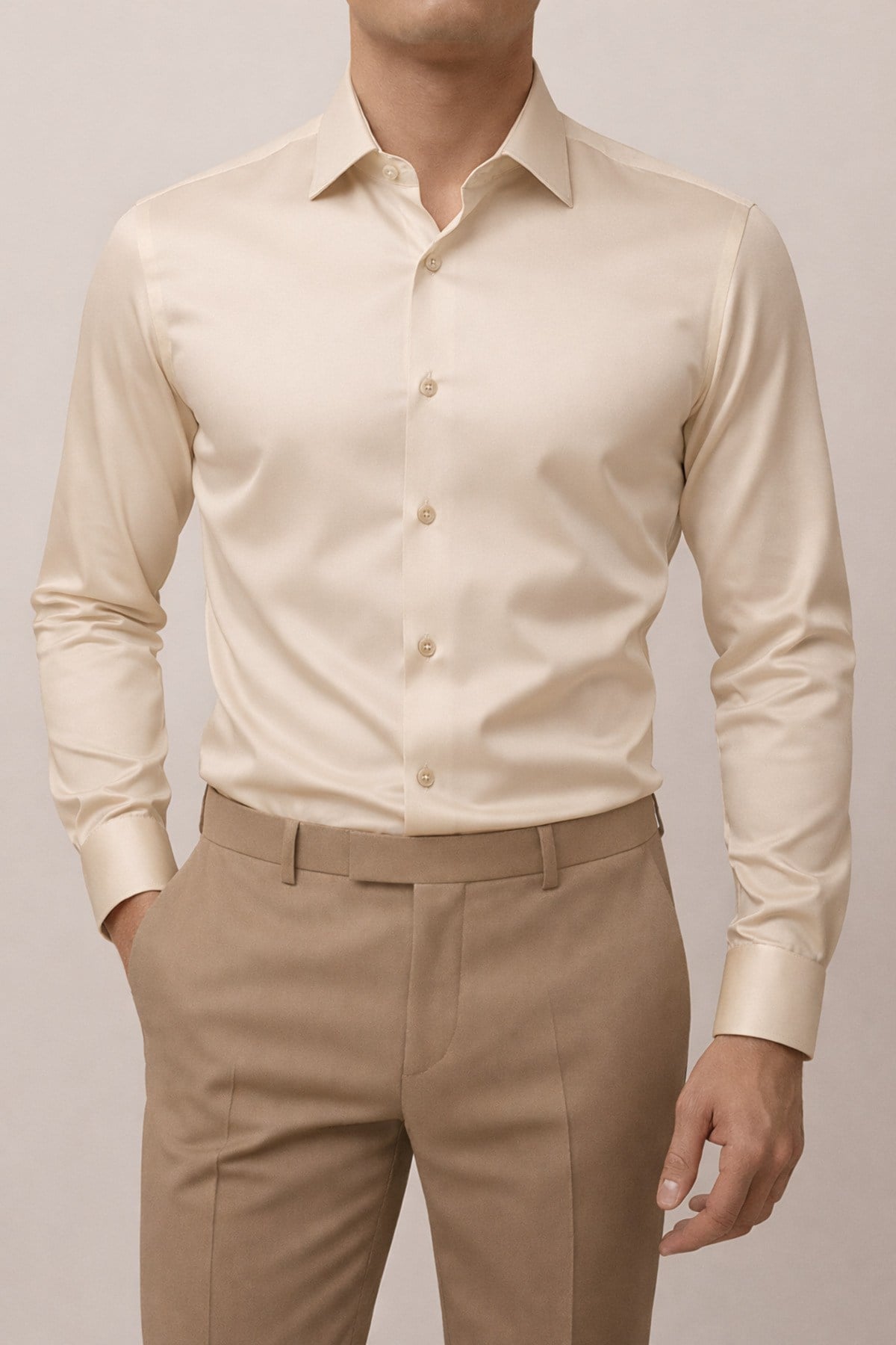 Slim Fit Dar Kesim Uzun Kollu Kolay Ütü Nefes Alan Doku Kravatlık Dört Mevsim Beyaz Erkek Gömlek