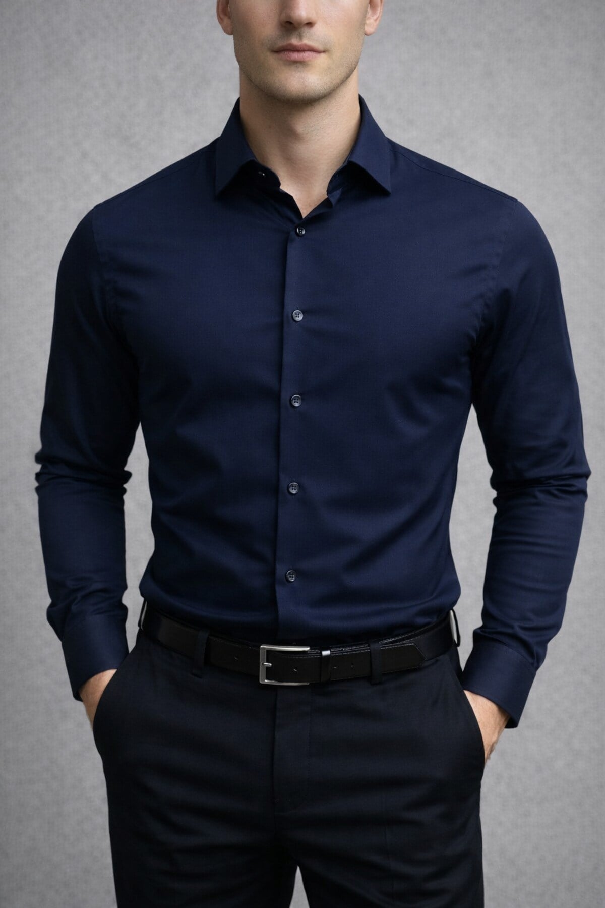 Slim Fit Uzun Kollu Kolay Ütü Teri Emen Nefes Alan Doku Kravatlık Dört Mevsim Erkek Gömlek