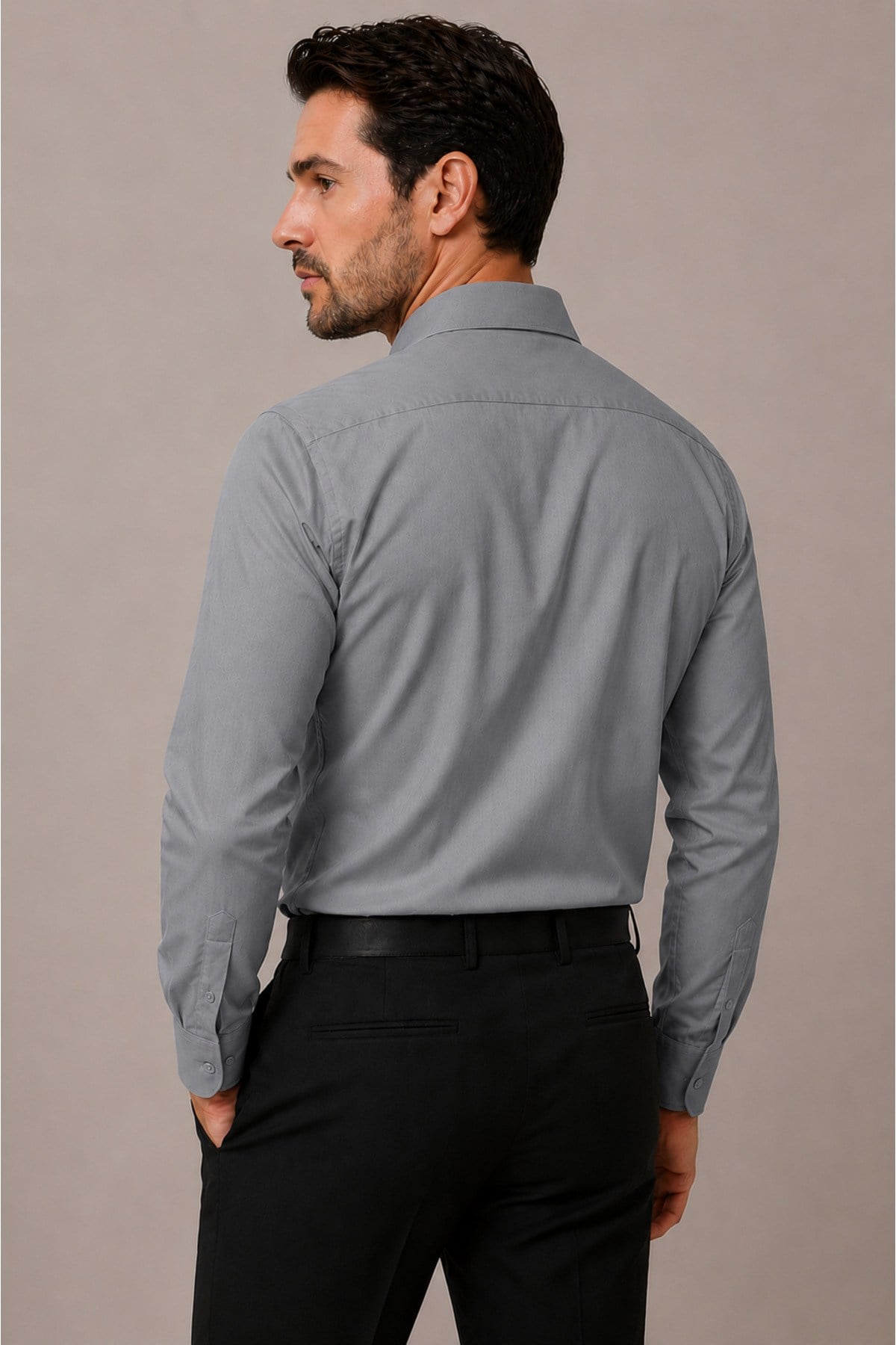 Slim Fit Uzun Kollu Kolay Ütü Teri Emen Nefes Alan Doku Kravatlık Dört Mevsim Erkek Gömlek