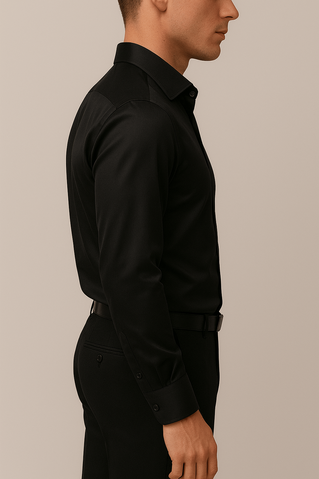 Slim Fit Uzun Kollu Kolay Ütü Teri Emen Nefes Alan Doku Kravatlık Dört Mevsim Siyah Erkek Gömlek