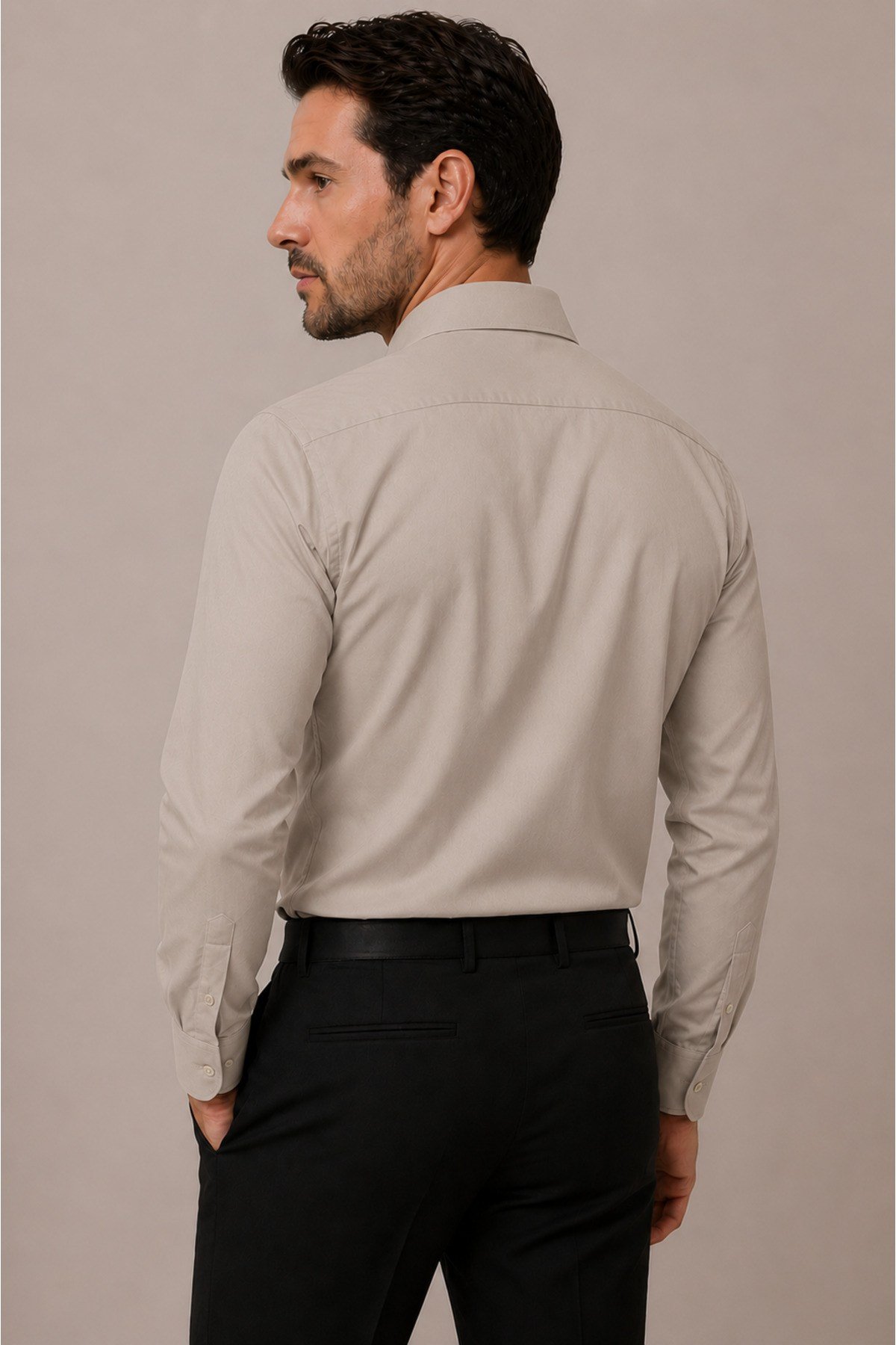 Slim Fit Uzun Kollu Kolay Ütü Teri Emen Nefes Alan Doku Kravatlık Dört Mevsim Erkek Gömlek