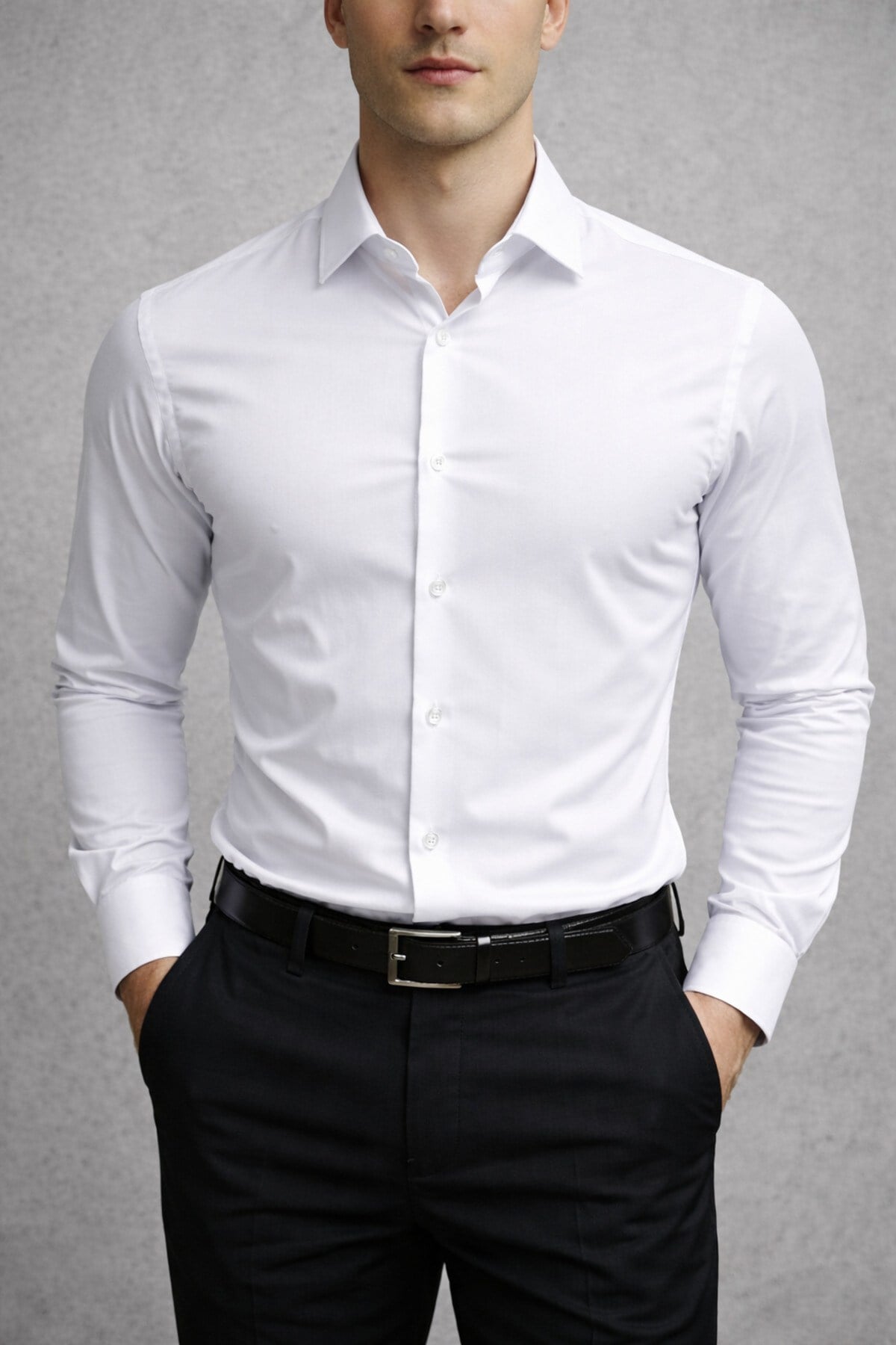 Slim Fit Uzun Kollu Kolay Ütü Teri Emen Nefes Alan Doku Kravatlık Dört Mevsim Erkek Gömlek