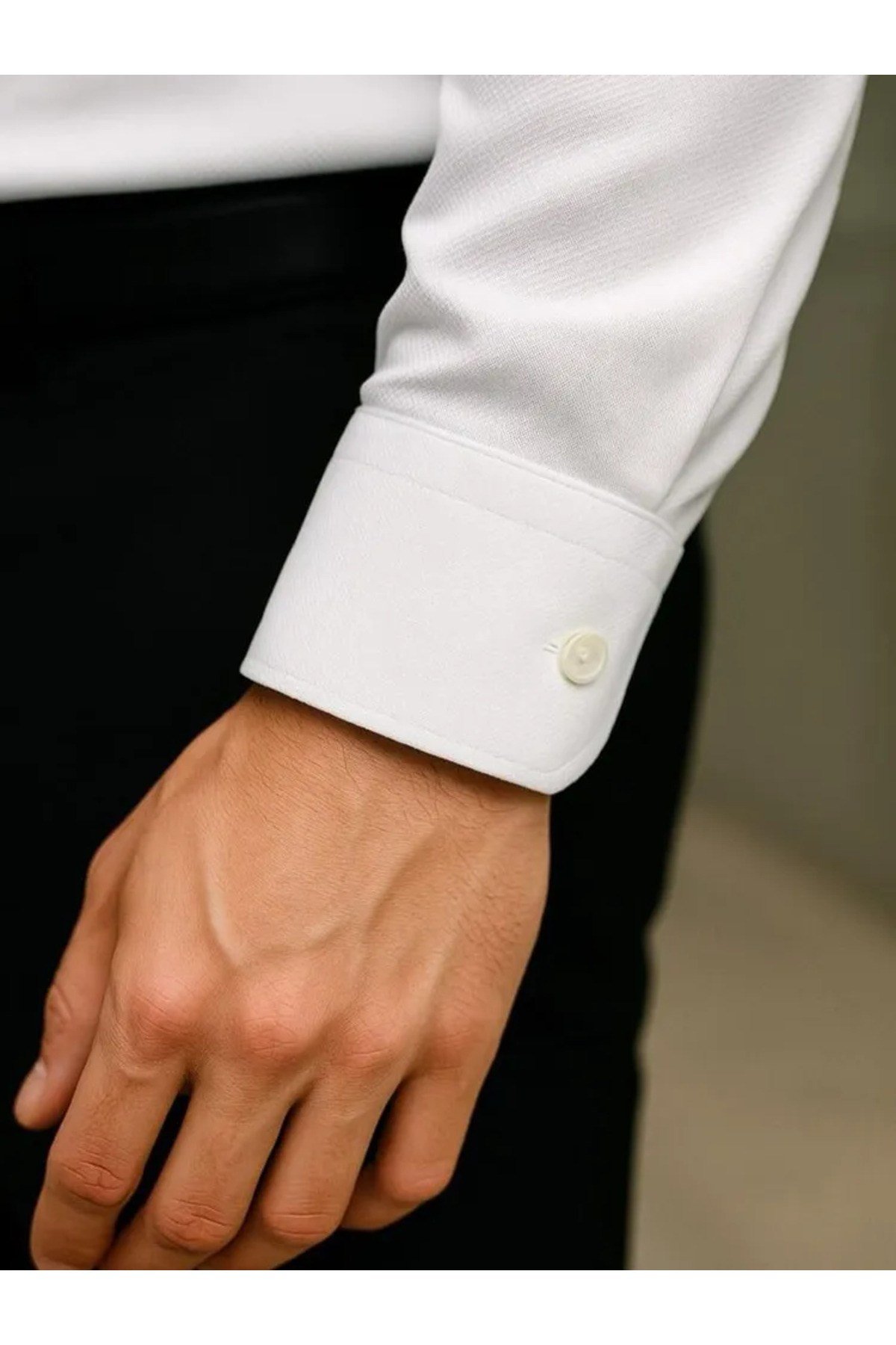 Slim Fit Uzun Kollu Kolay Ütü Teri Emen Nefes Alan Doku Kravatlık Beyaz Erkek Gömlek