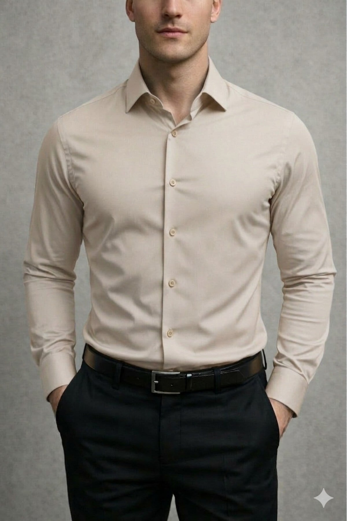 Slim Fit Uzun Kollu Kolay Ütü Teri Emen Nefes Alan Doku Kravatlık Dört Mevsim Erkek Gömlek