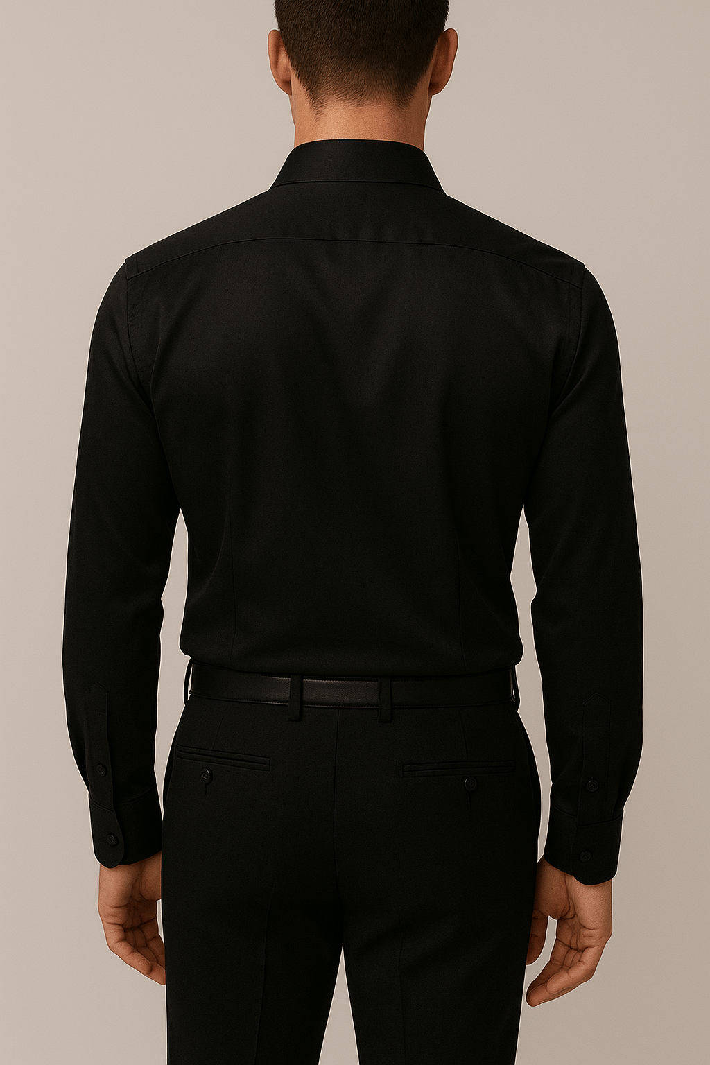 Slim Fit Uzun Kollu Kolay Ütü Teri Emen Nefes Alan Doku Kravatlık Dört Mevsim Siyah Erkek Gömlek