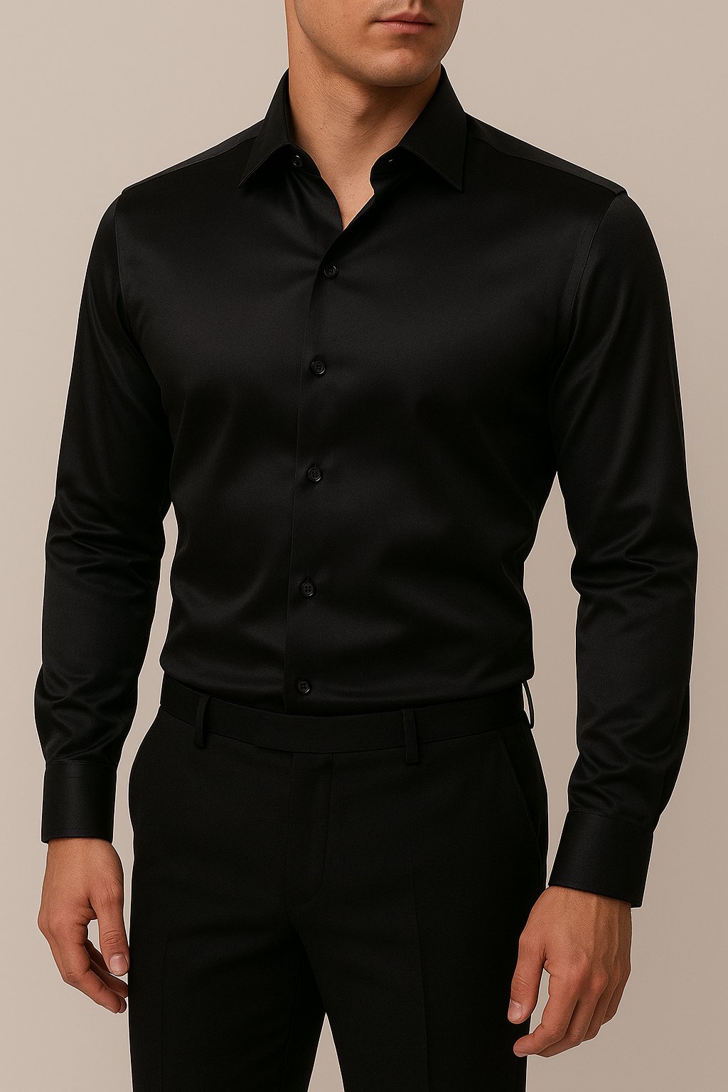 Slim Fit Uzun Kollu Kolay Ütü Teri Emen Nefes Alan Doku Kravatlık Dört Mevsim Siyah Erkek Gömlek