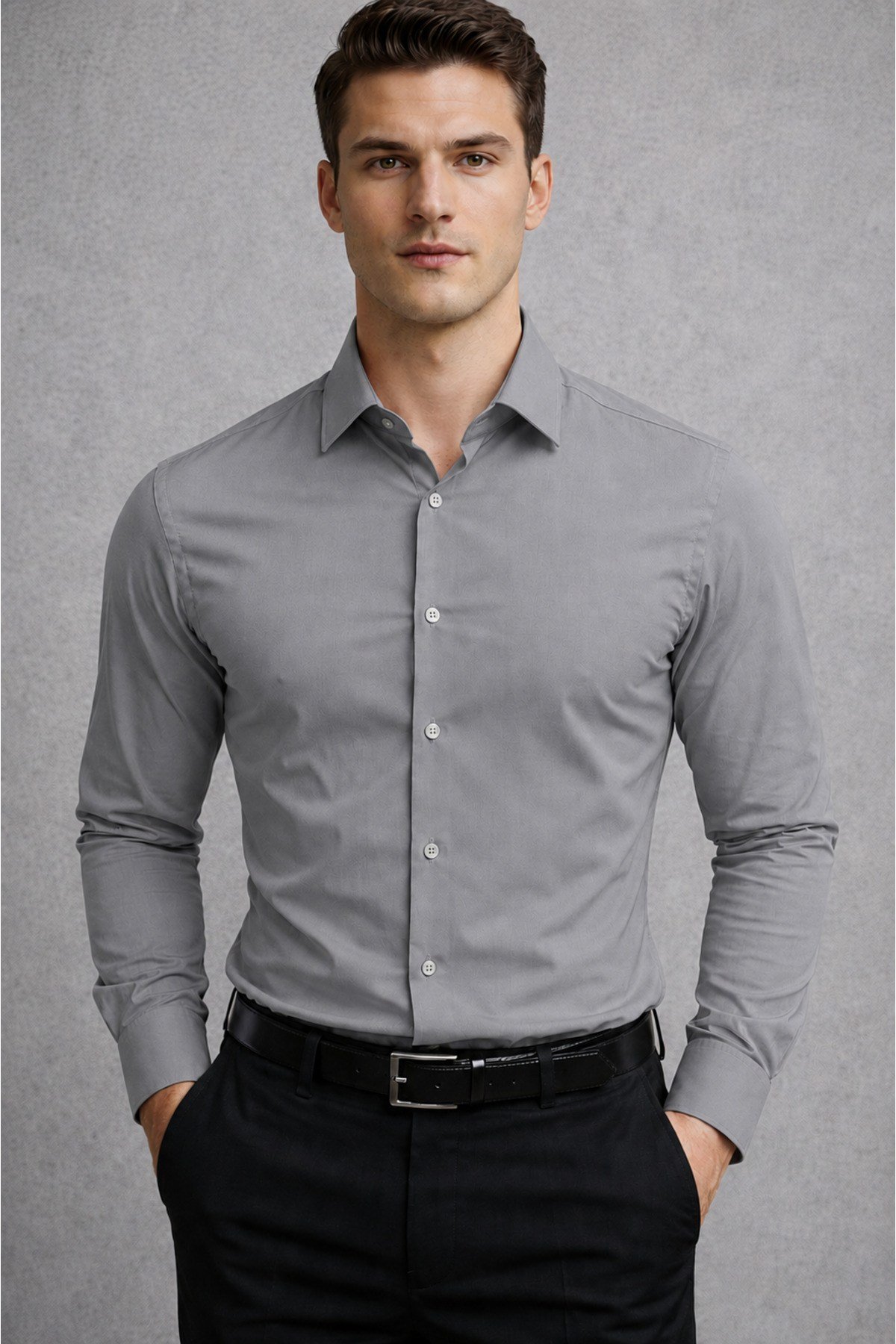 Slim Fit Uzun Kollu Kolay Ütü Teri Emen Nefes Alan Doku Kravatlık Dört Mevsim Erkek Gömlek