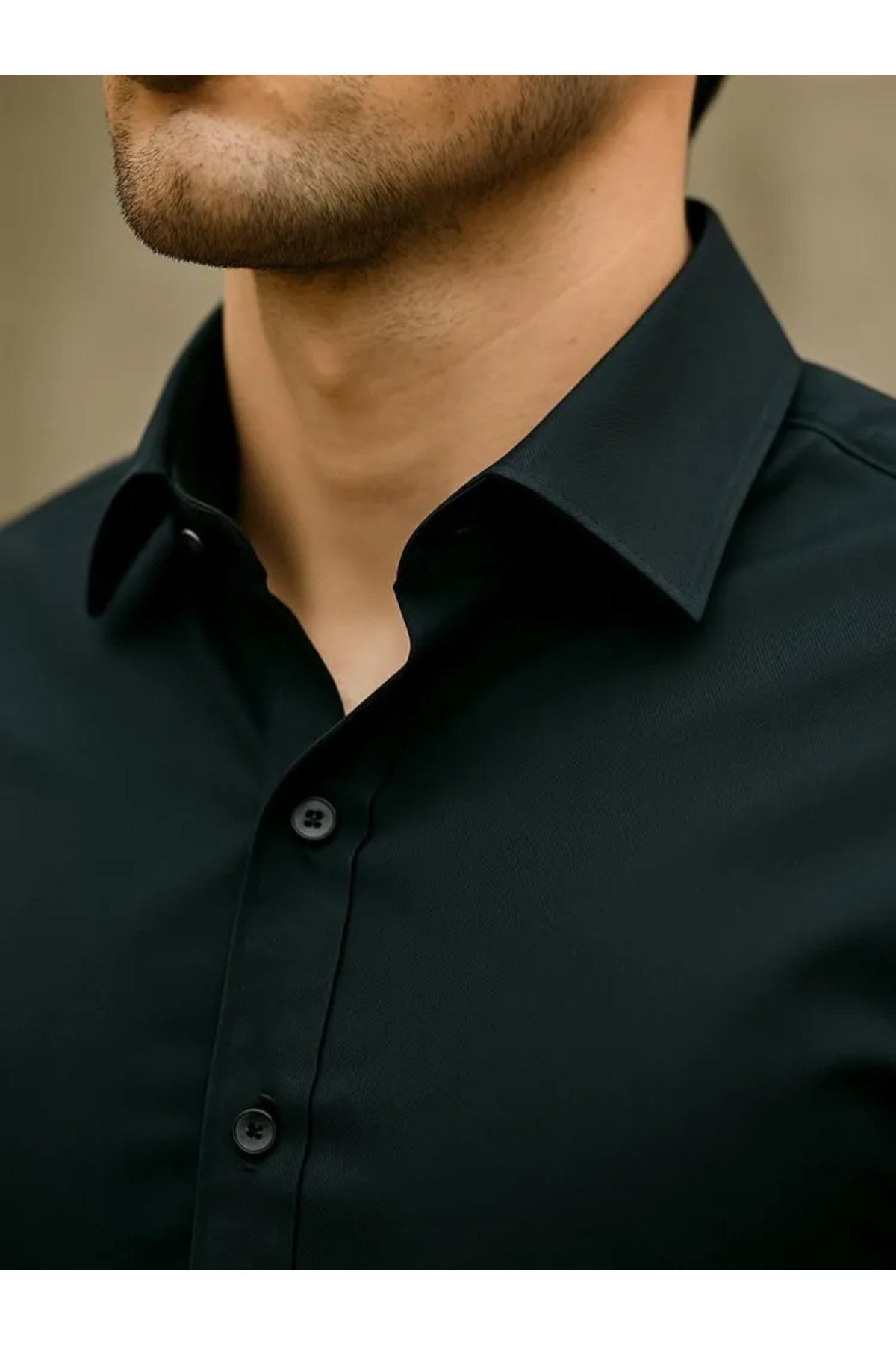 Slim Fit Uzun Kollu Kolay Ütü Teri Emen Nefes Alan Doku Kravatlık Siyah Erkek Gömlek