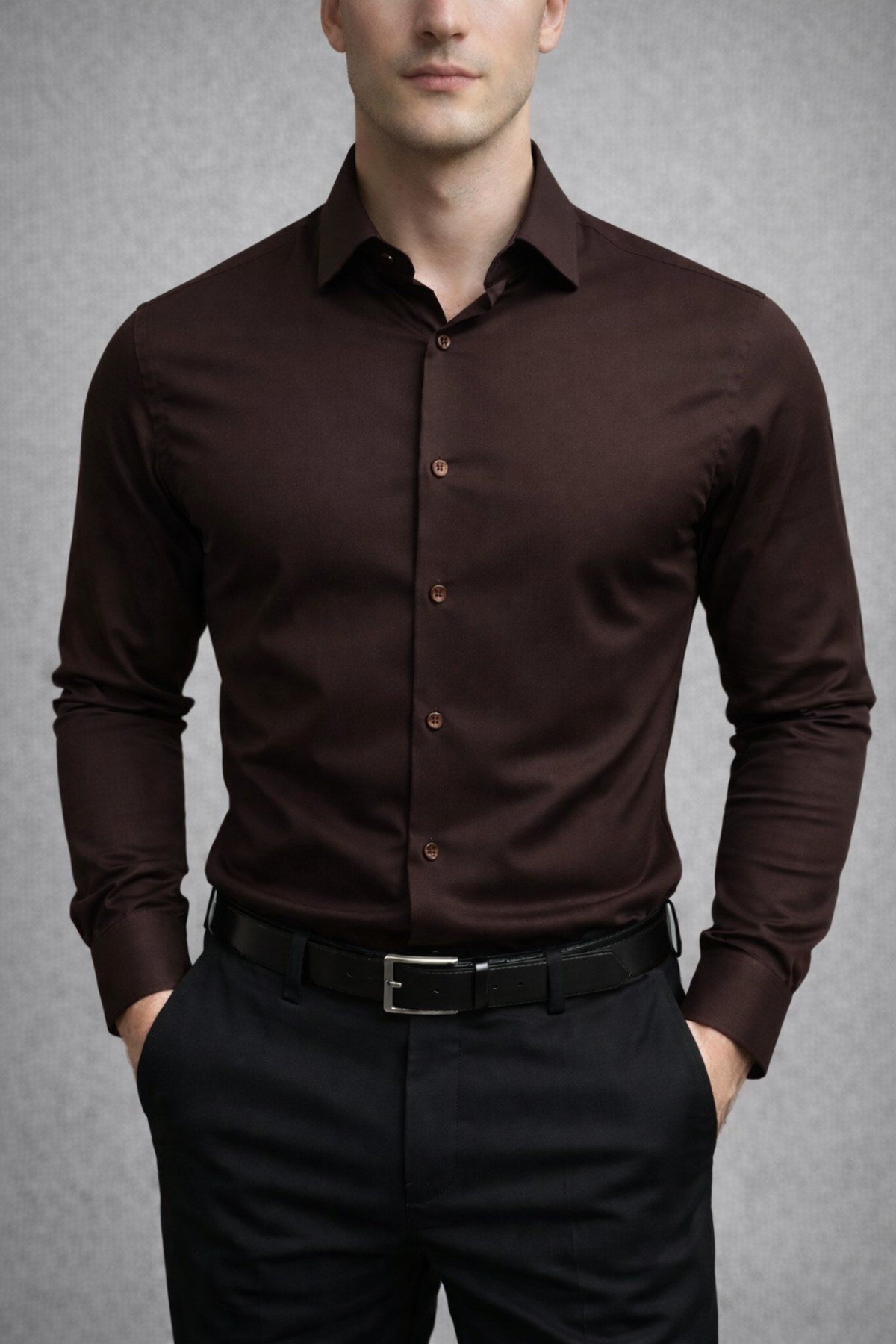 Slim Fit Uzun Kollu Kolay Ütü Teri Emen Nefes Alan Doku Kravatlık Dört Mevsim Erkek Gömlek
