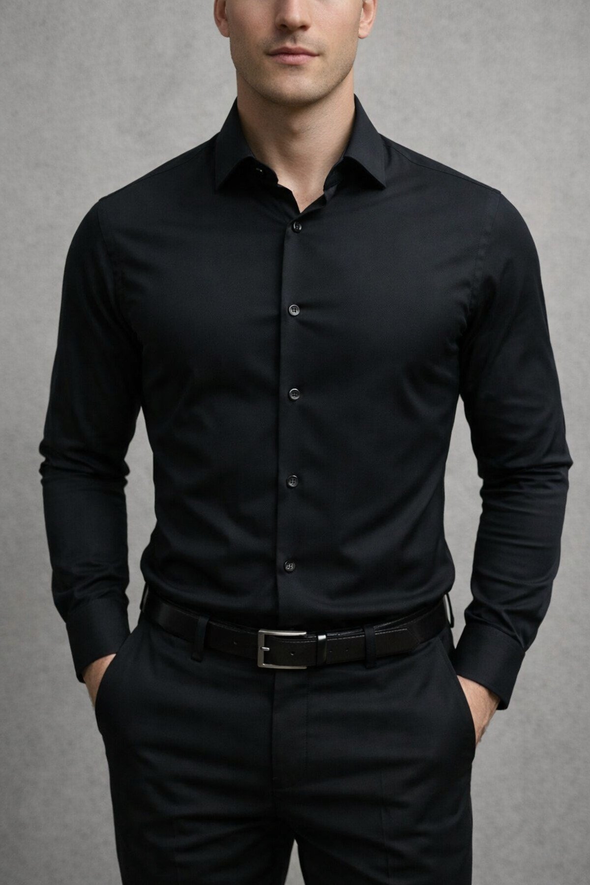 Slim Fit Uzun Kollu Kolay Ütü Teri Emen Nefes Alan Doku Kravatlık Dört Mevsim Erkek Gömlek