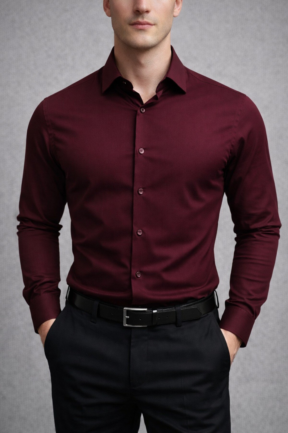 Slim Fit Uzun Kollu Kolay Ütü Teri Emen Nefes Alan Doku Kravatlık Dört Mevsim Erkek Gömlek