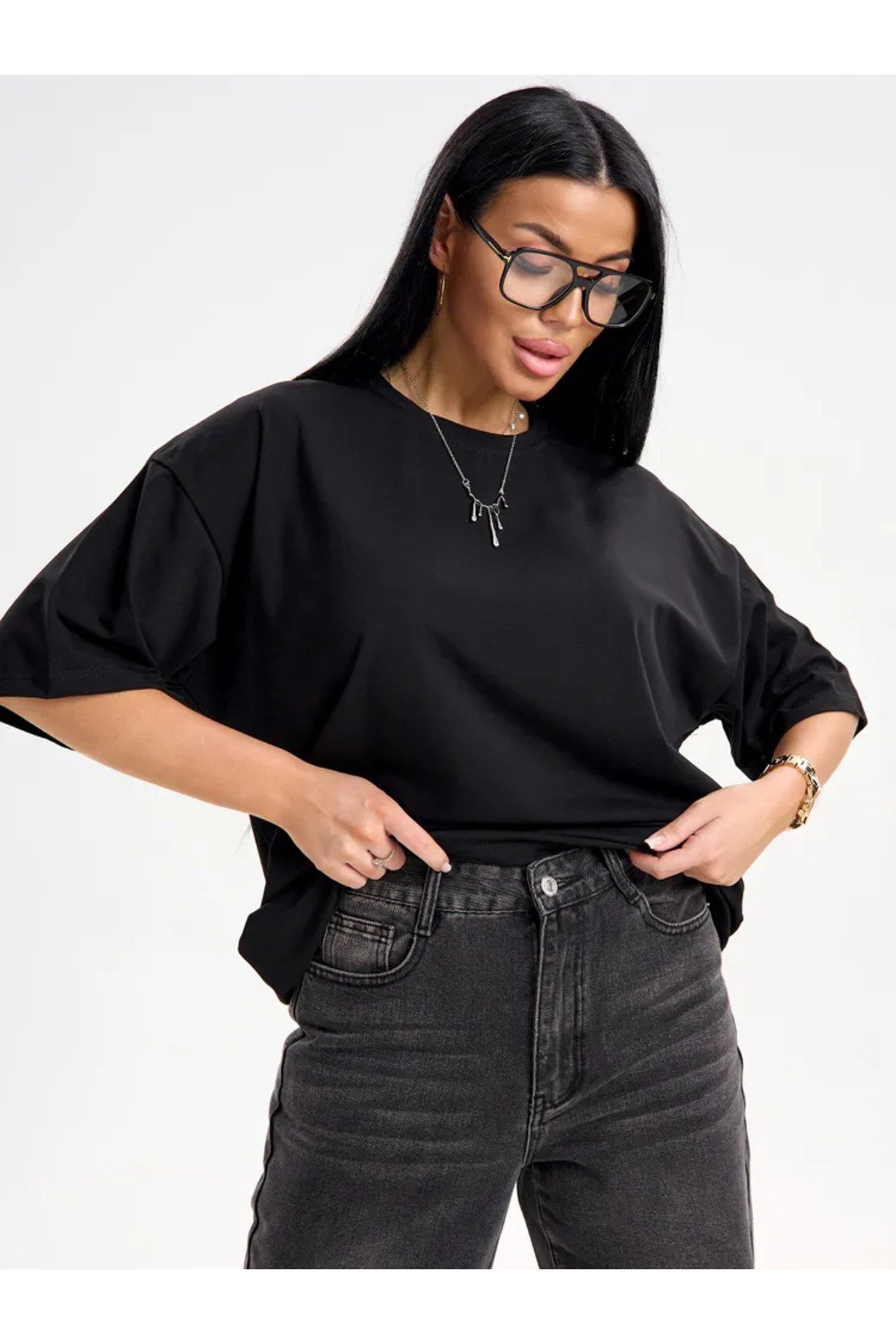 Unisex Bisiklet Yaka Oversize Basic Tshirt
