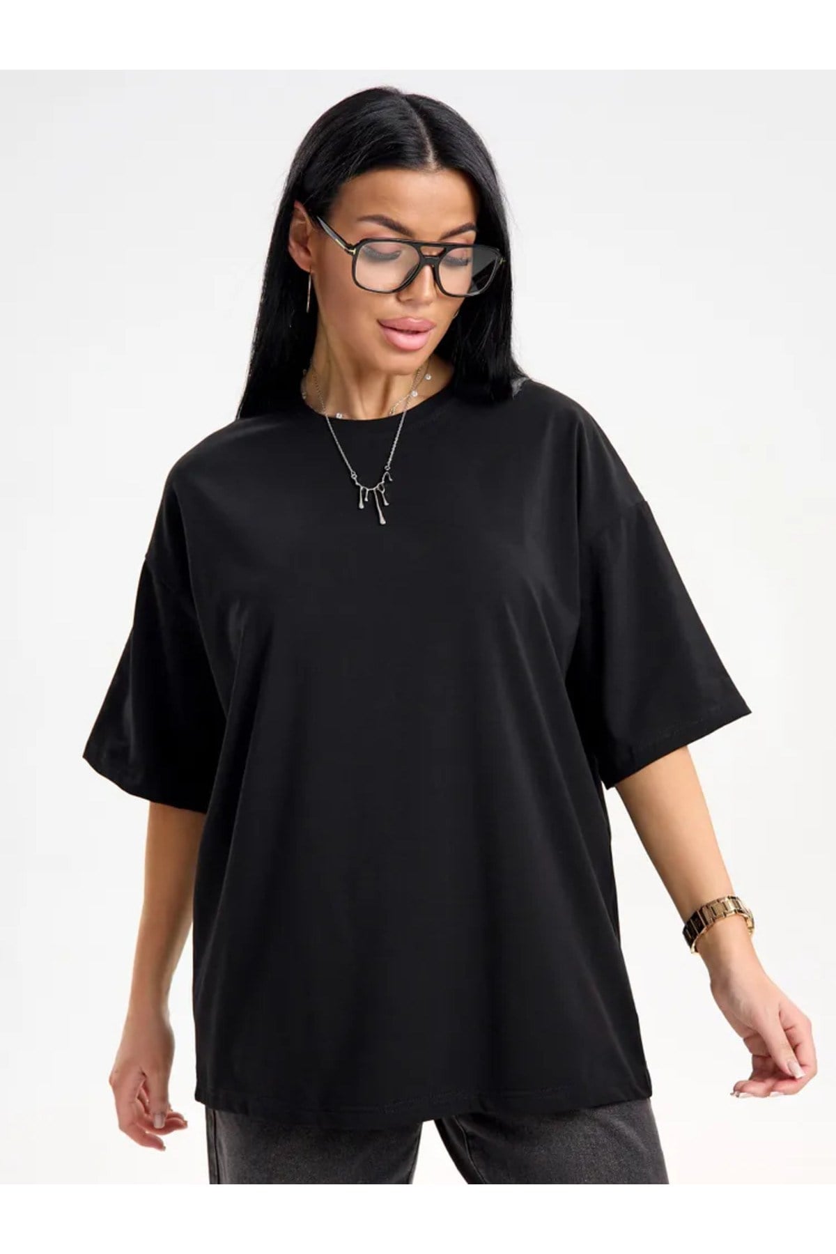 Unisex Bisiklet Yaka Oversize Basic Tshirt