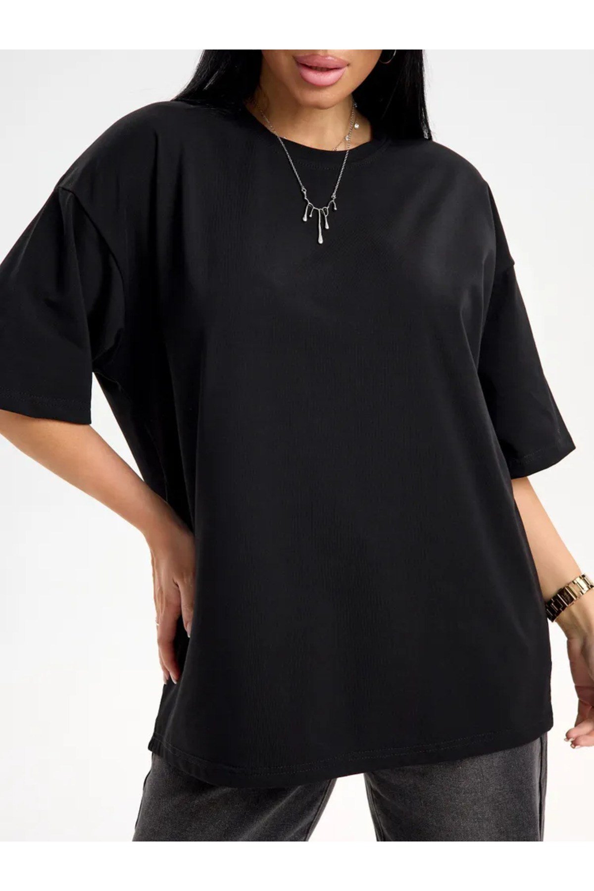 Unisex Bisiklet Yaka Oversize Basic Tshirt