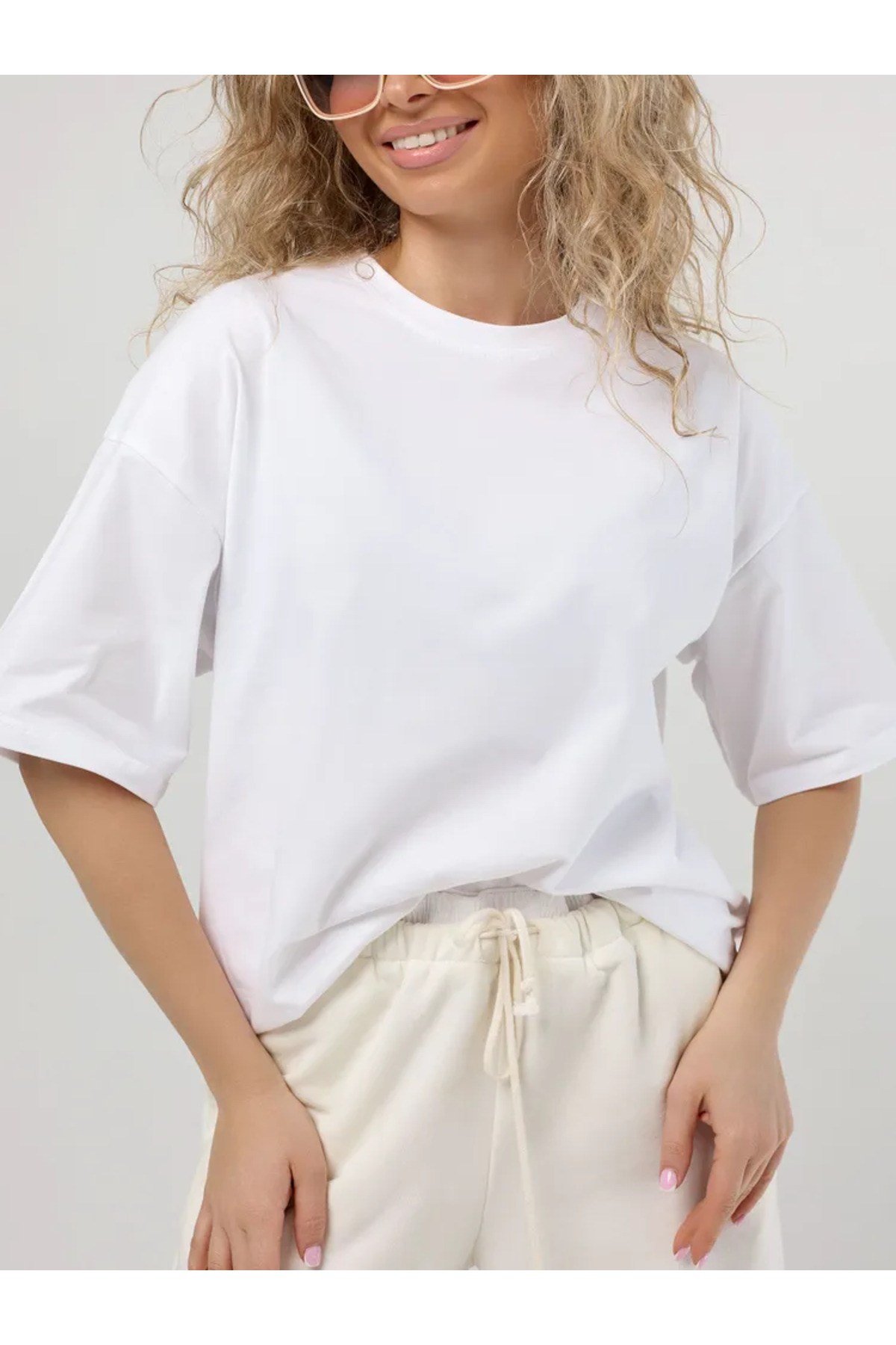 Unisex Bisiklet Yaka Oversize Basic Tshirt