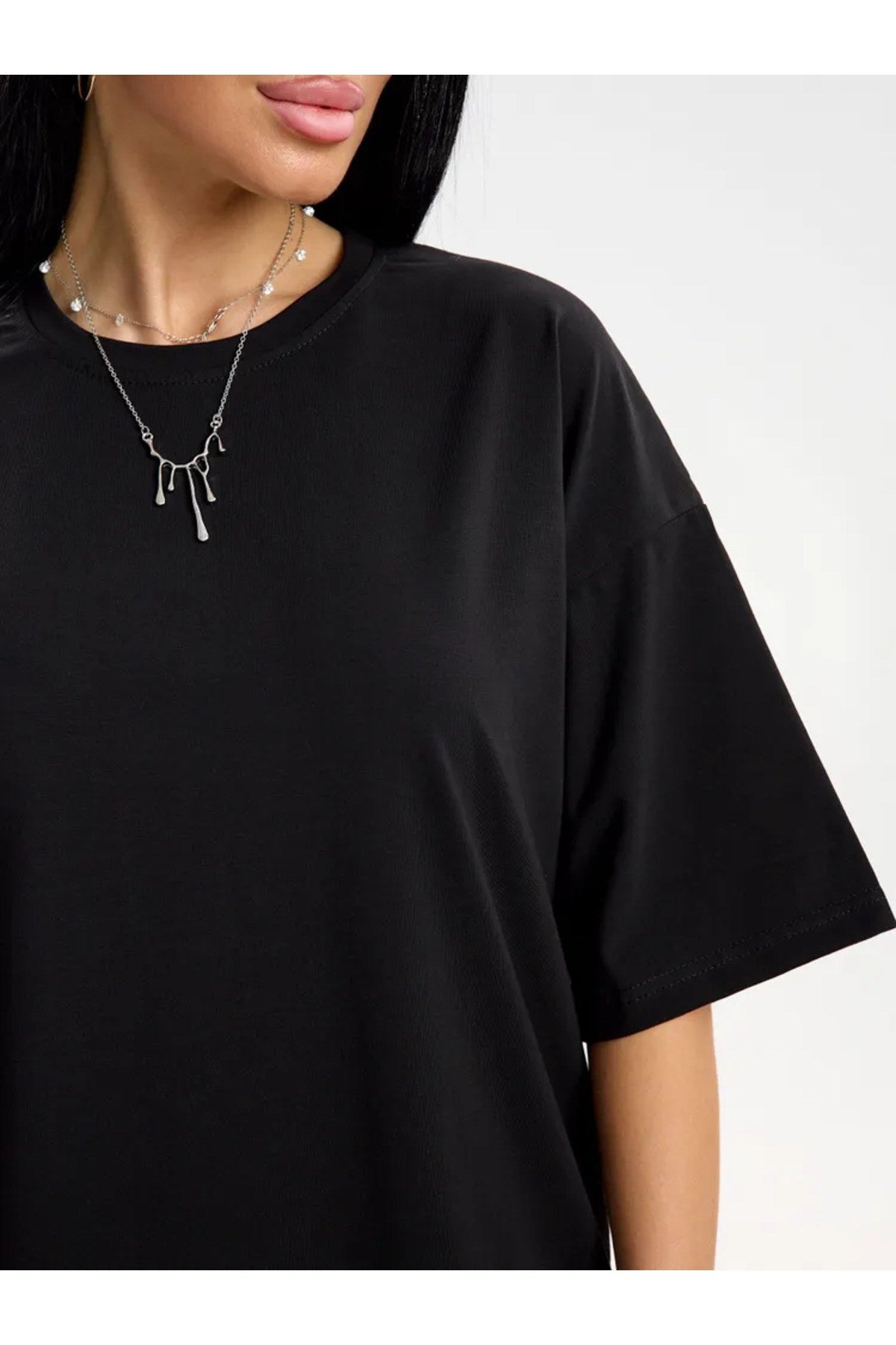 Unisex Bisiklet Yaka Oversize Basic Tshirt