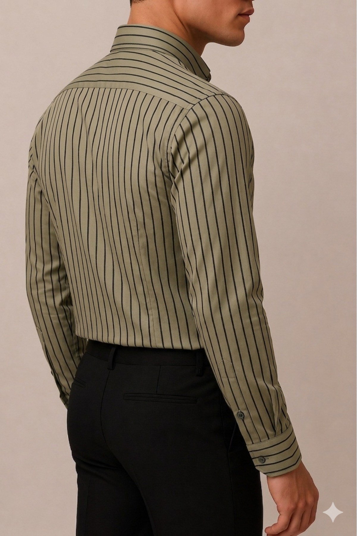Yeşil Çizgili Erkek Slim Fit Saten Gömlek Uzun Kollu Şık Gömlek