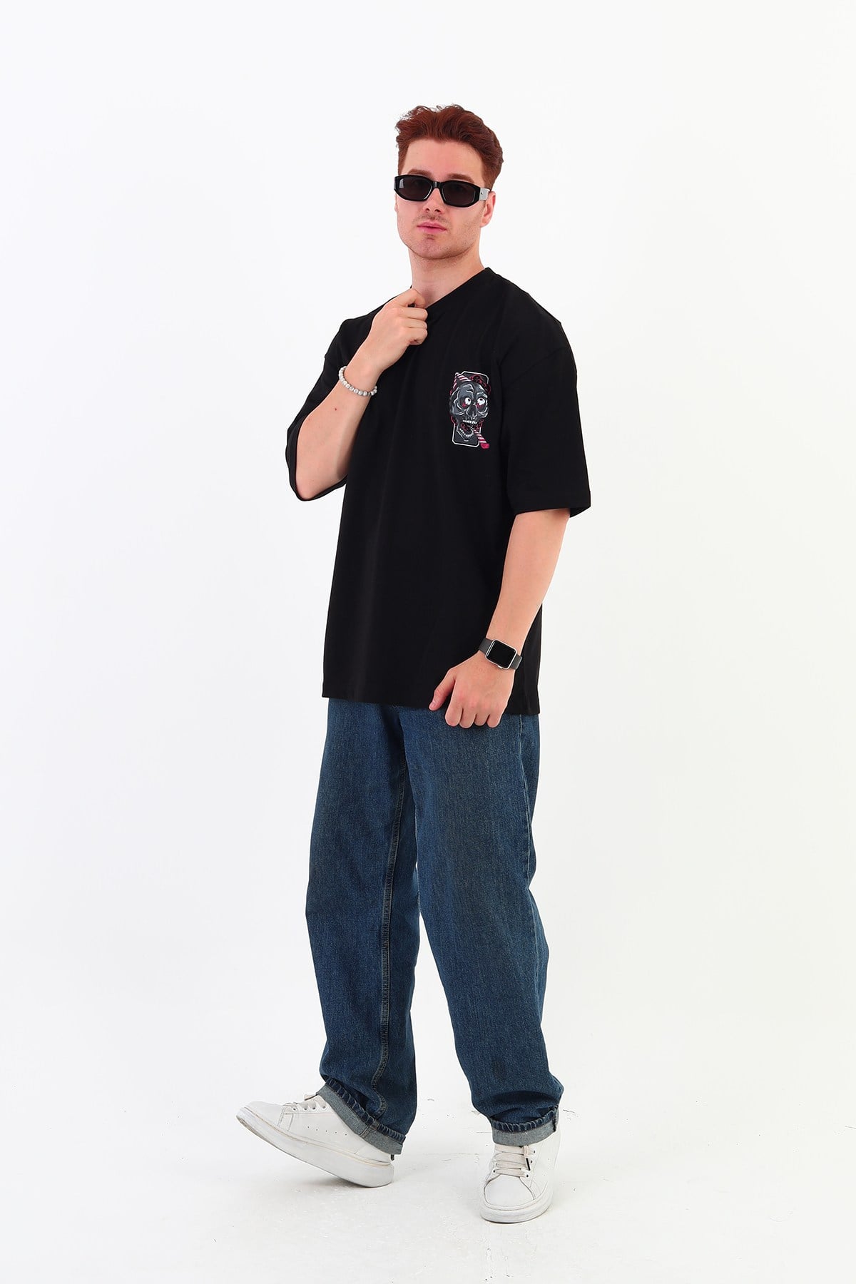 BHİRTDAYSKULL-Oversize Tişört | Sırt Baskılı – Minimal Göğüs Desenli ERKEK Tshirt