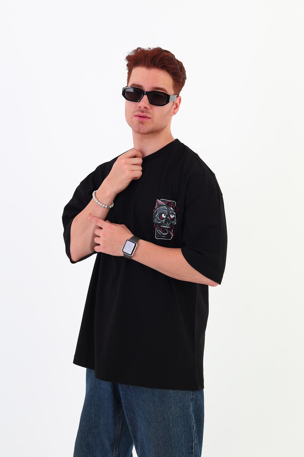 BHİRTDAYSKULL-Oversize Tişört | Sırt Baskılı – Minimal Göğüs Desenli ERKEK Tshirt
