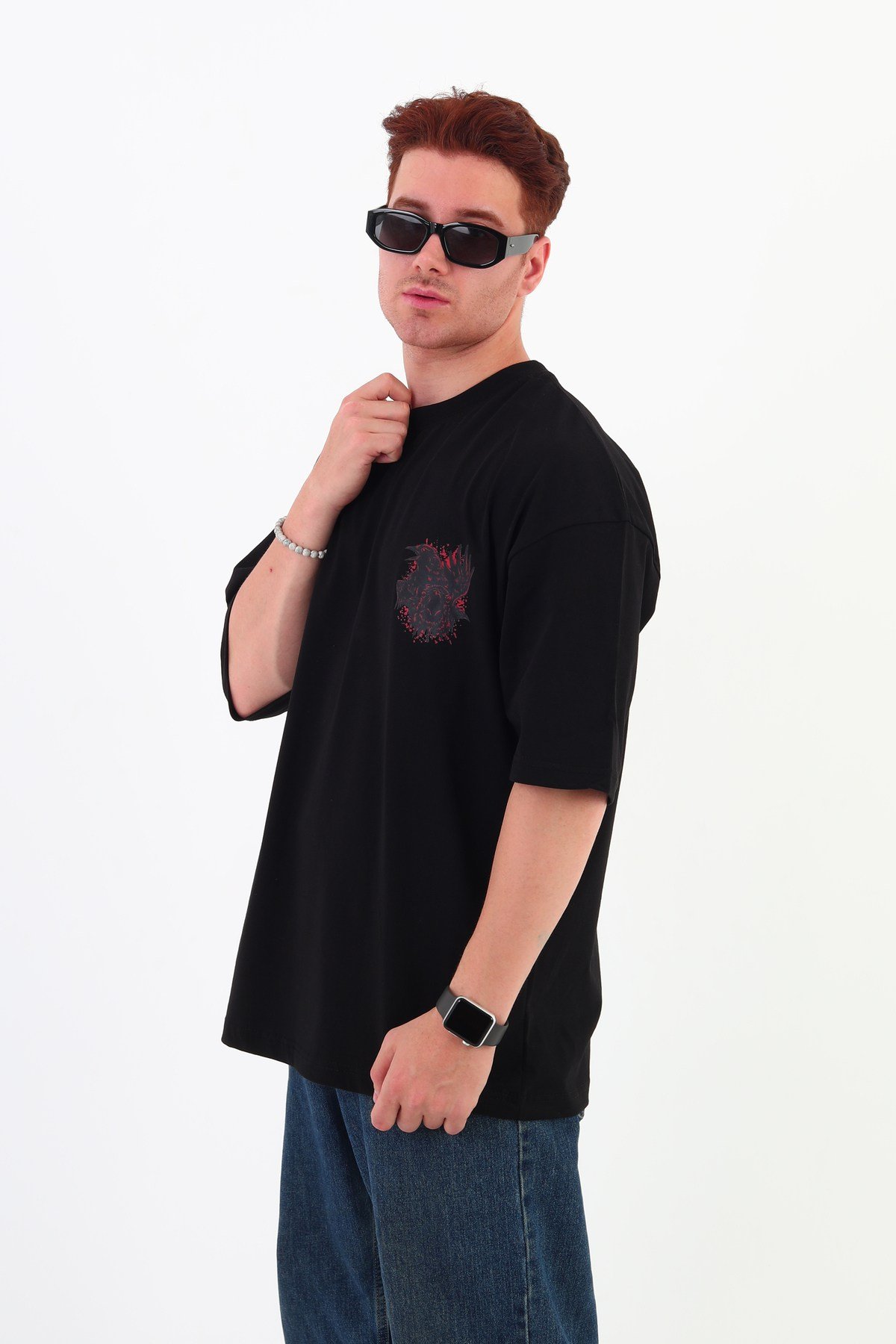 CROW-Oversize Tişört | Sırt Baskılı – Minimal Göğüs Desenli Unisex Tshirt