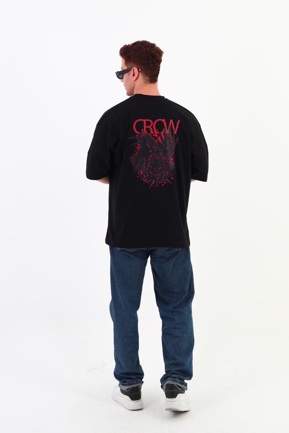 CROW-Oversize Tişört | Sırt Baskılı – Minimal Göğüs Desenli Unisex Tshirt