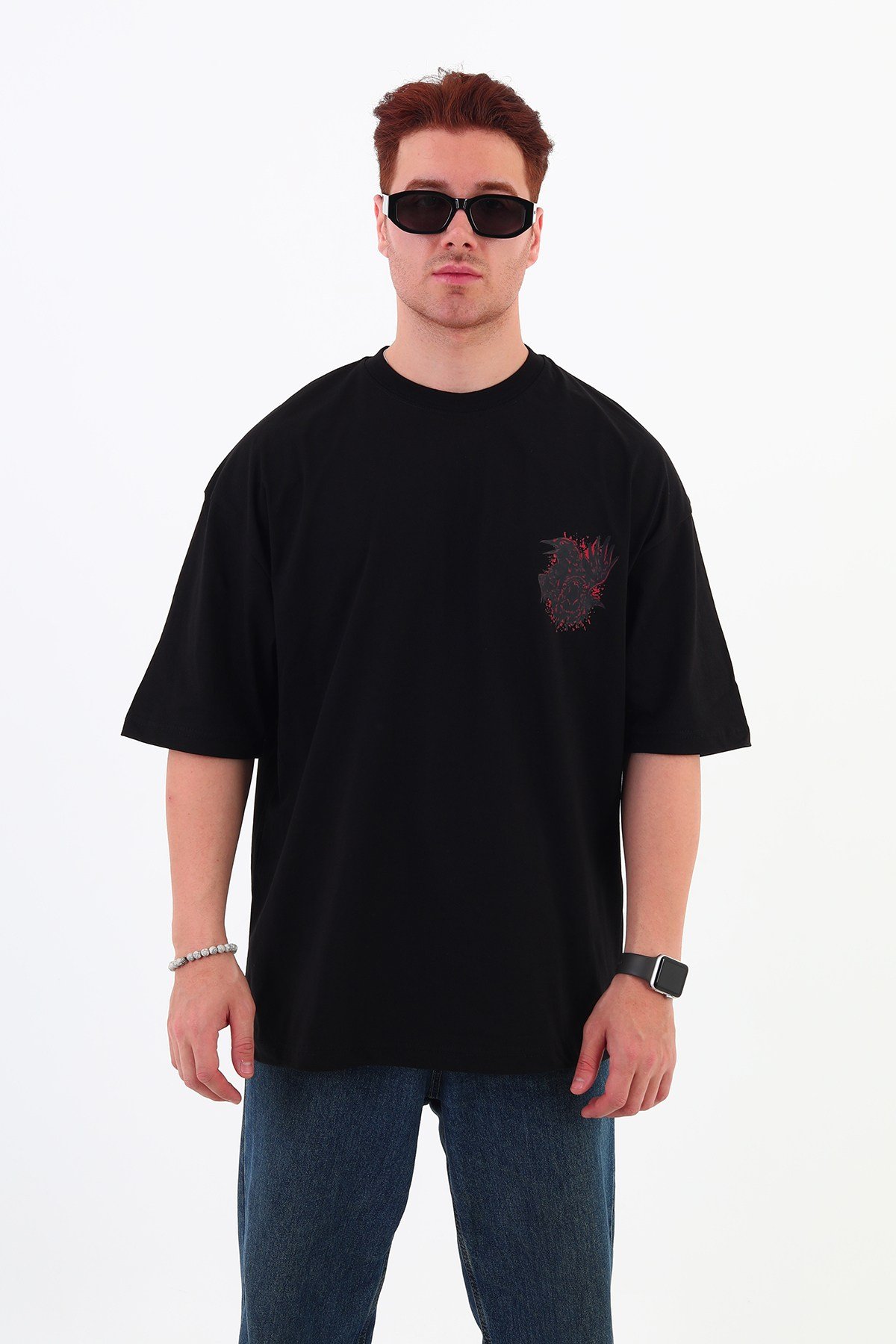 CROW-Oversize Tişört | Sırt Baskılı – Minimal Göğüs Desenli Unisex Tshirt