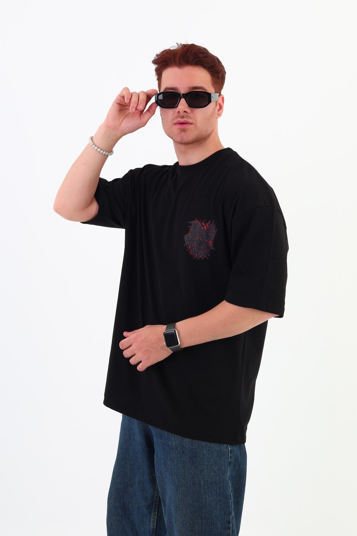 CROW-Oversize Tişört | Sırt Baskılı – Minimal Göğüs Desenli Unisex Tshirt