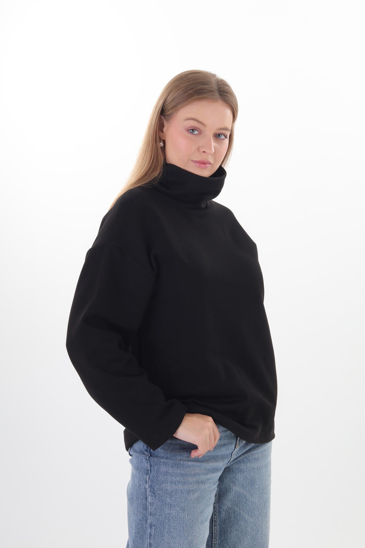 Kadın Oversize Yüksek Yaka Sweatshirt