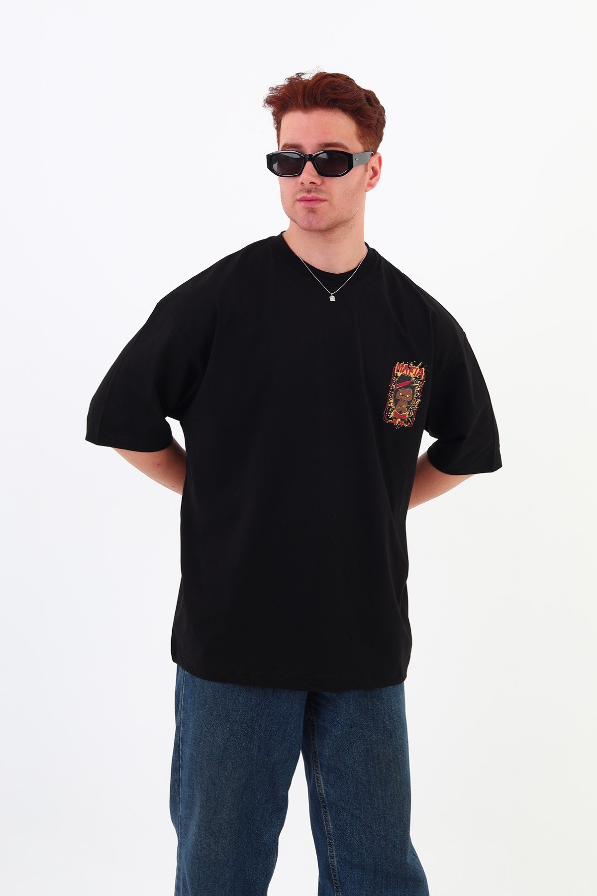 MAFIA-Oversize Tişört | Sırt Baskılı – Minimal Göğüs Desenli Unisex Tshirt