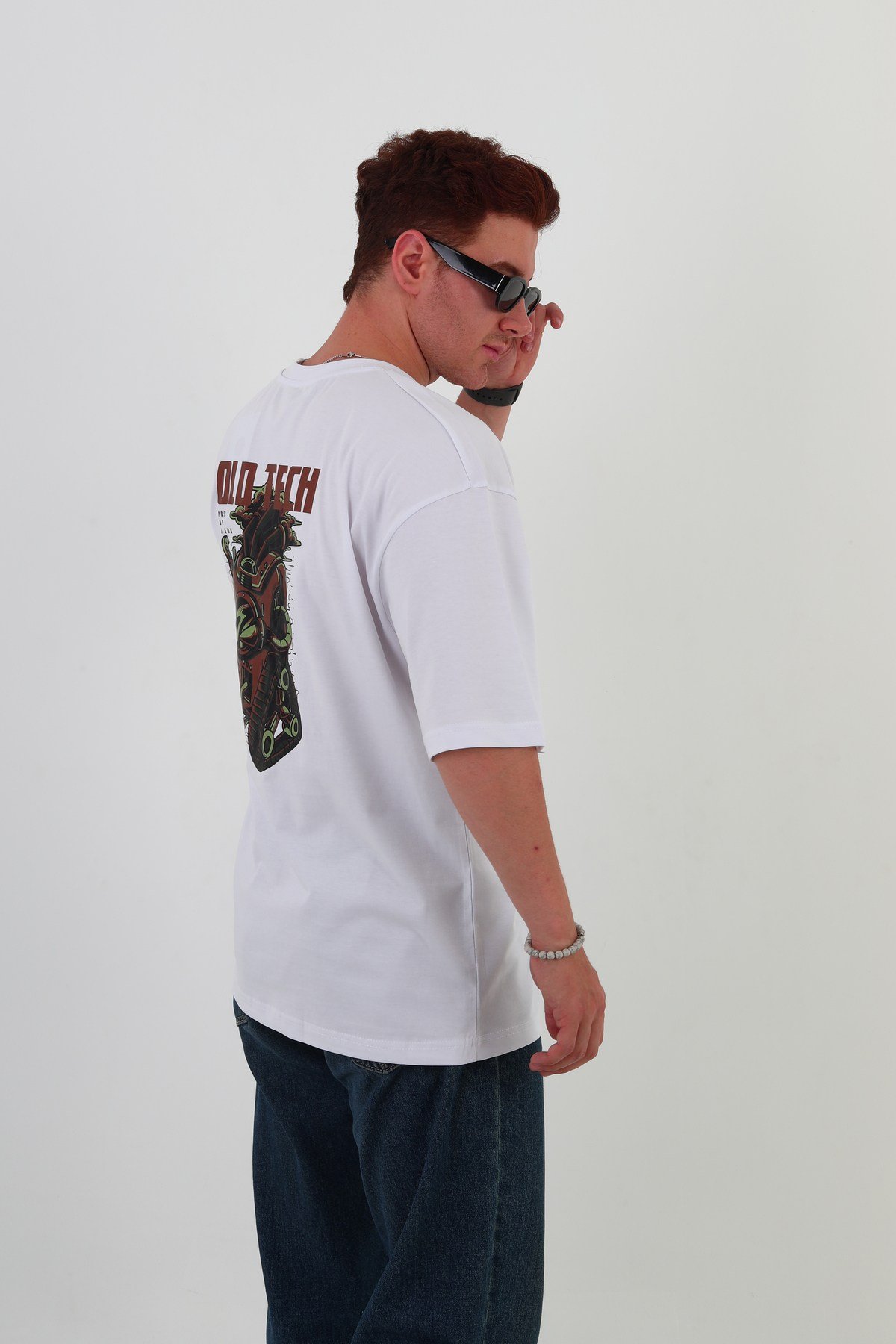 OLD TECH-Oversize Tişört | Sırt Baskılı – Minimal Göğüs Desenli Unisex Tshirt