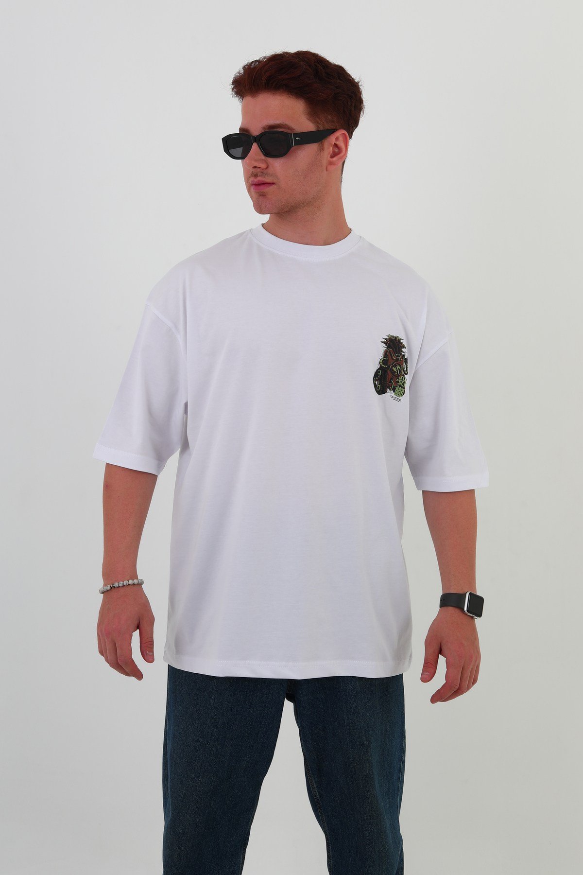 OLD TECH-Oversize Tişört | Sırt Baskılı – Minimal Göğüs Desenli Unisex Tshirt