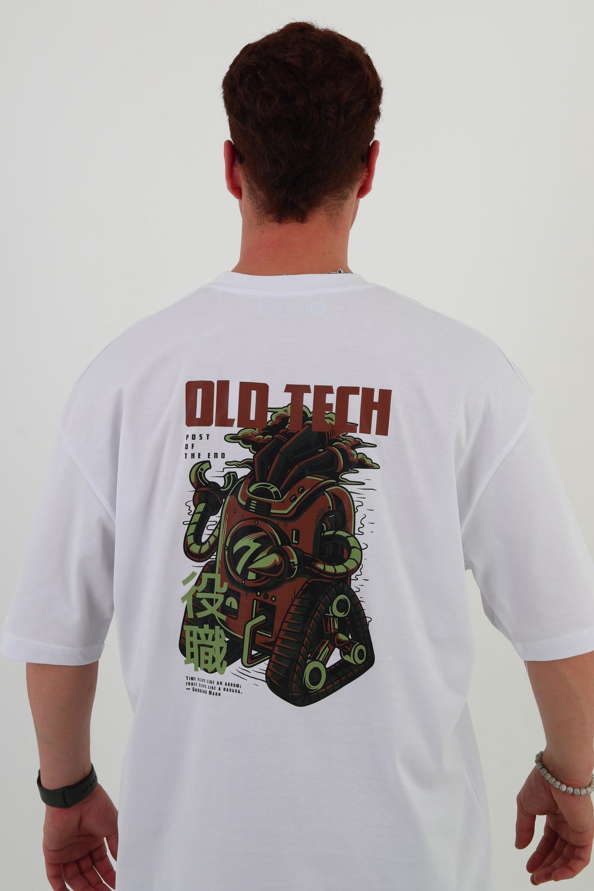 OLD TECH-Oversize Tişört | Sırt Baskılı – Minimal Göğüs Desenli Unisex Tshirt