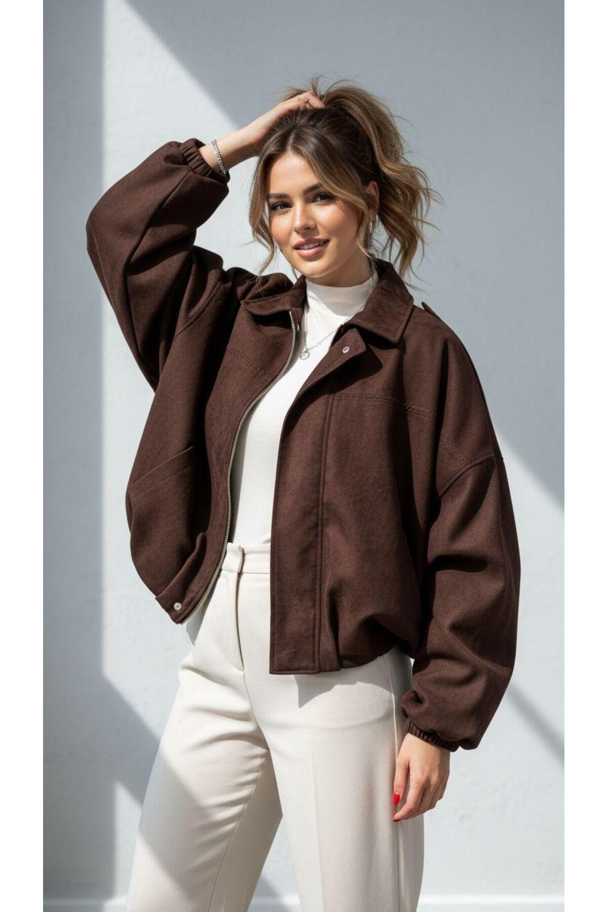 Oversize Bomber Süet Ceket