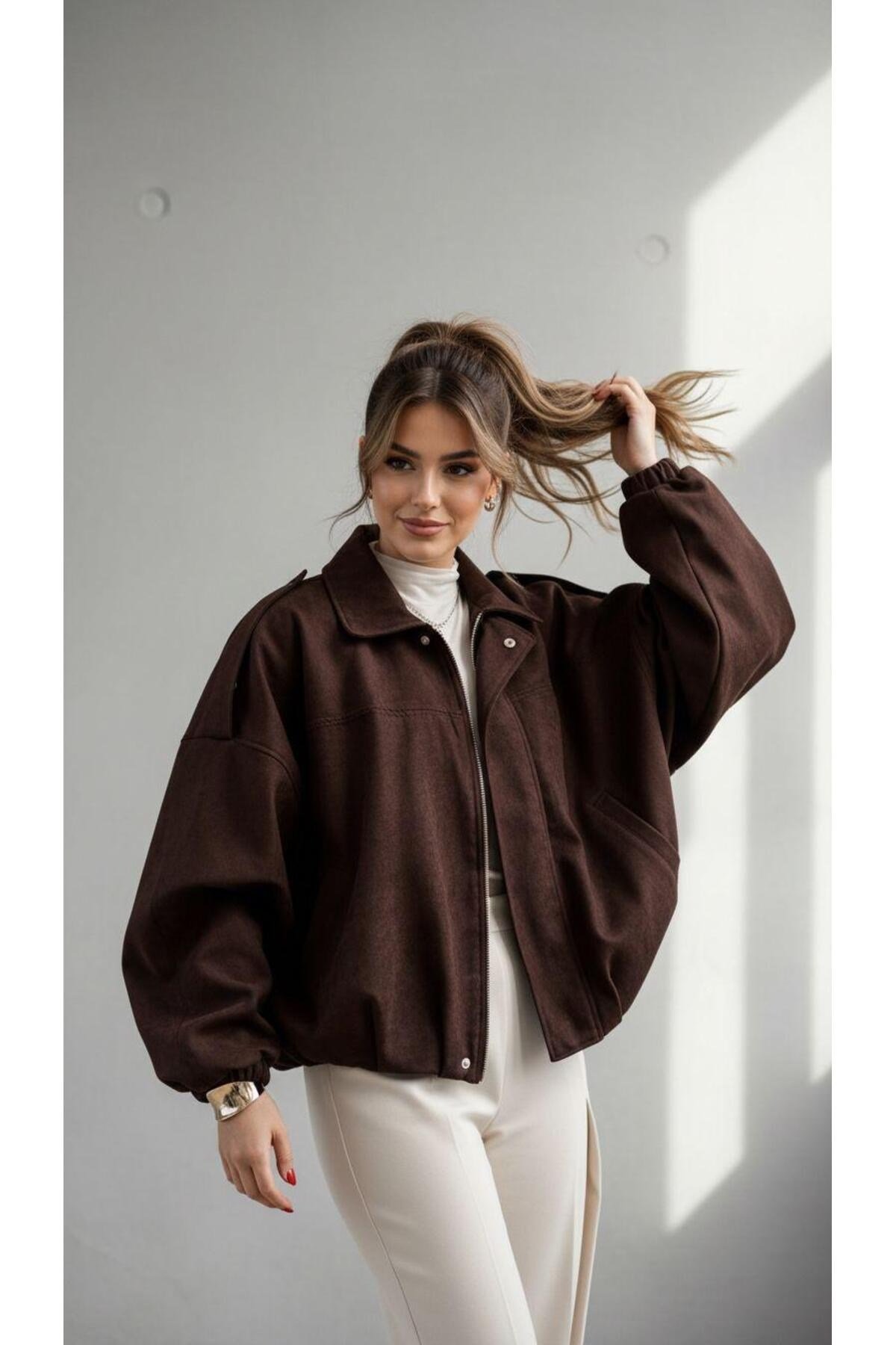 Oversize Bomber Süet Ceket