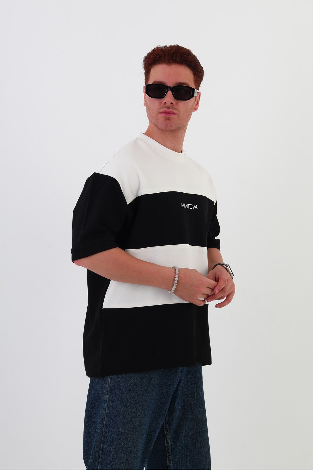 Skyline Oversize Erkek T-shirt Siyah-beyaz