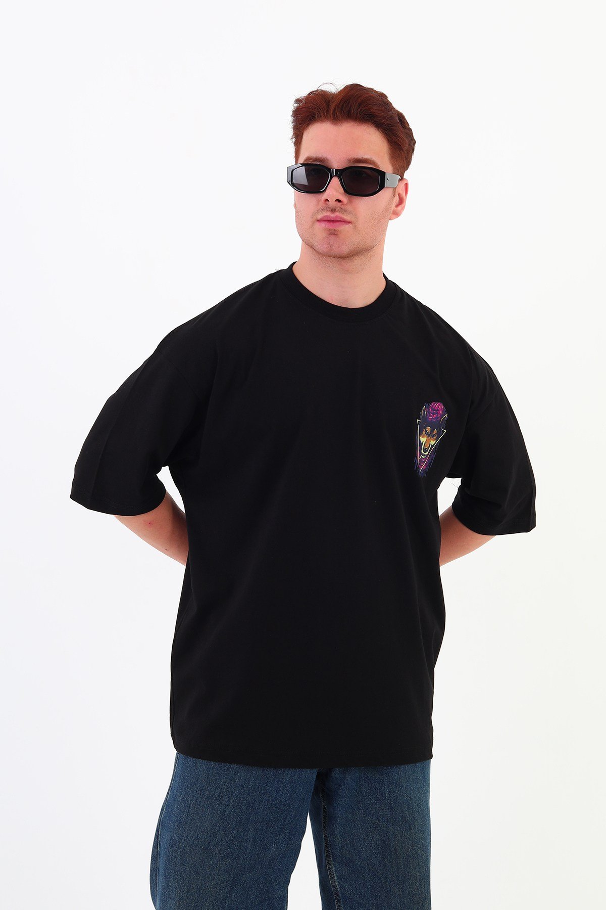 WOLF-Oversize Tişört | Sırt Baskılı – Minimal Göğüs Desenli Unisex Tshirt
