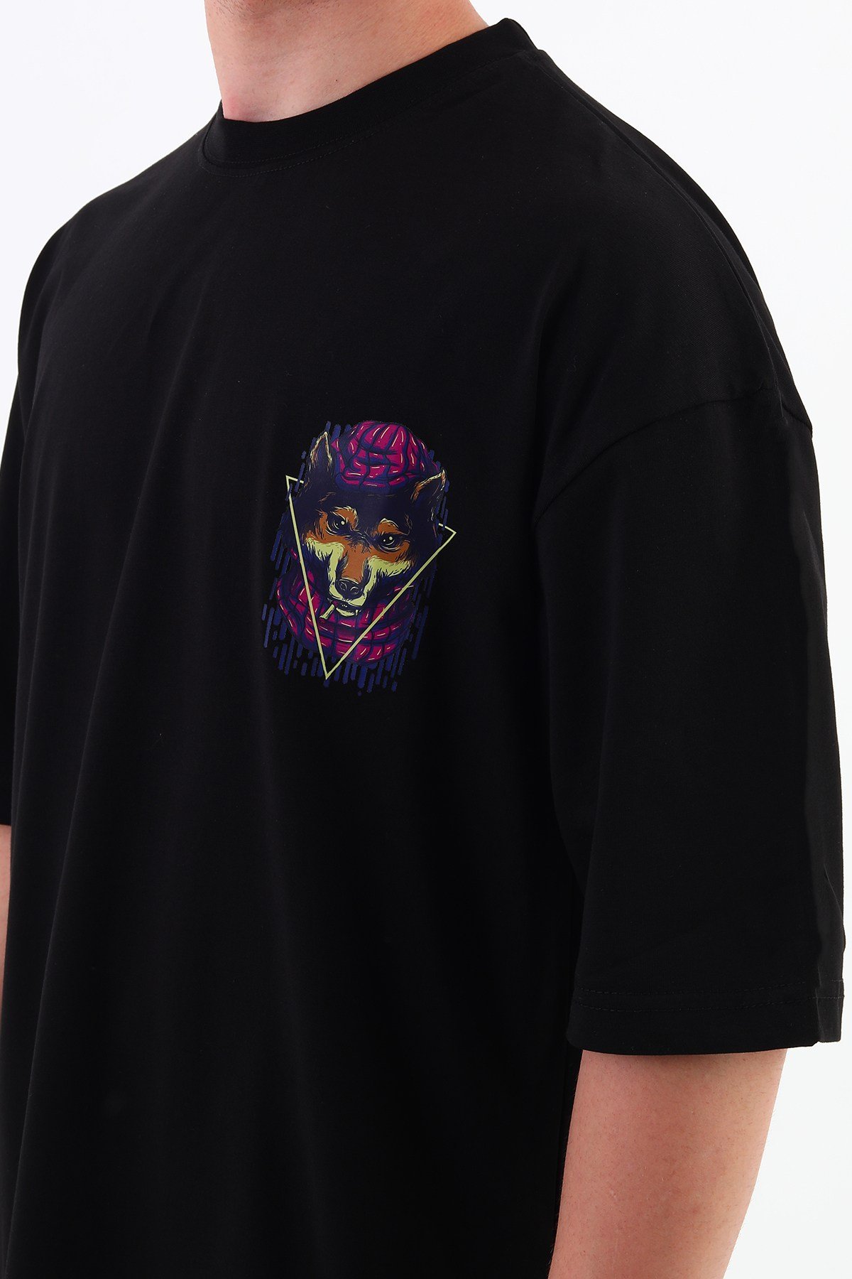 WOLF-Oversize Tişört | Sırt Baskılı – Minimal Göğüs Desenli Unisex Tshirt