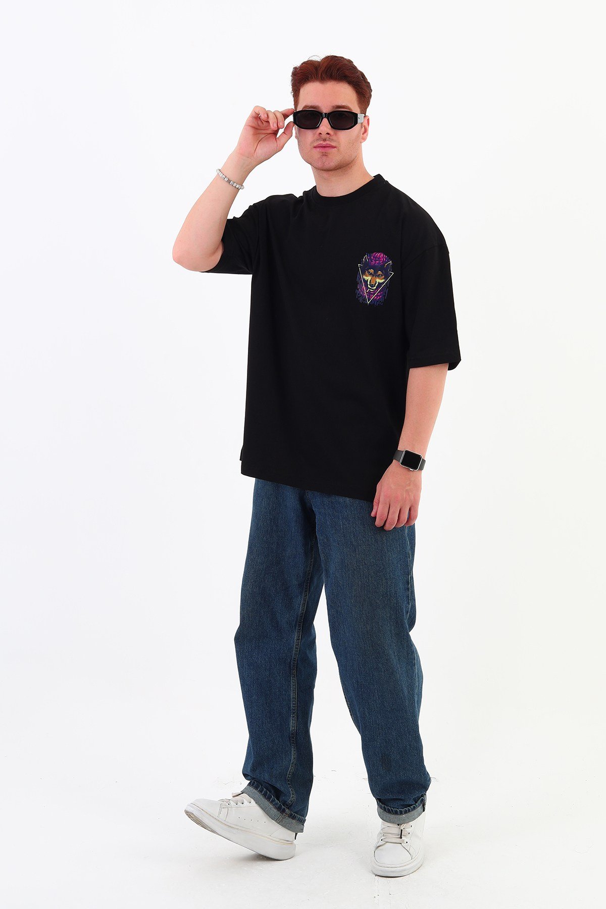 WOLF-Oversize Tişört | Sırt Baskılı – Minimal Göğüs Desenli Unisex Tshirt